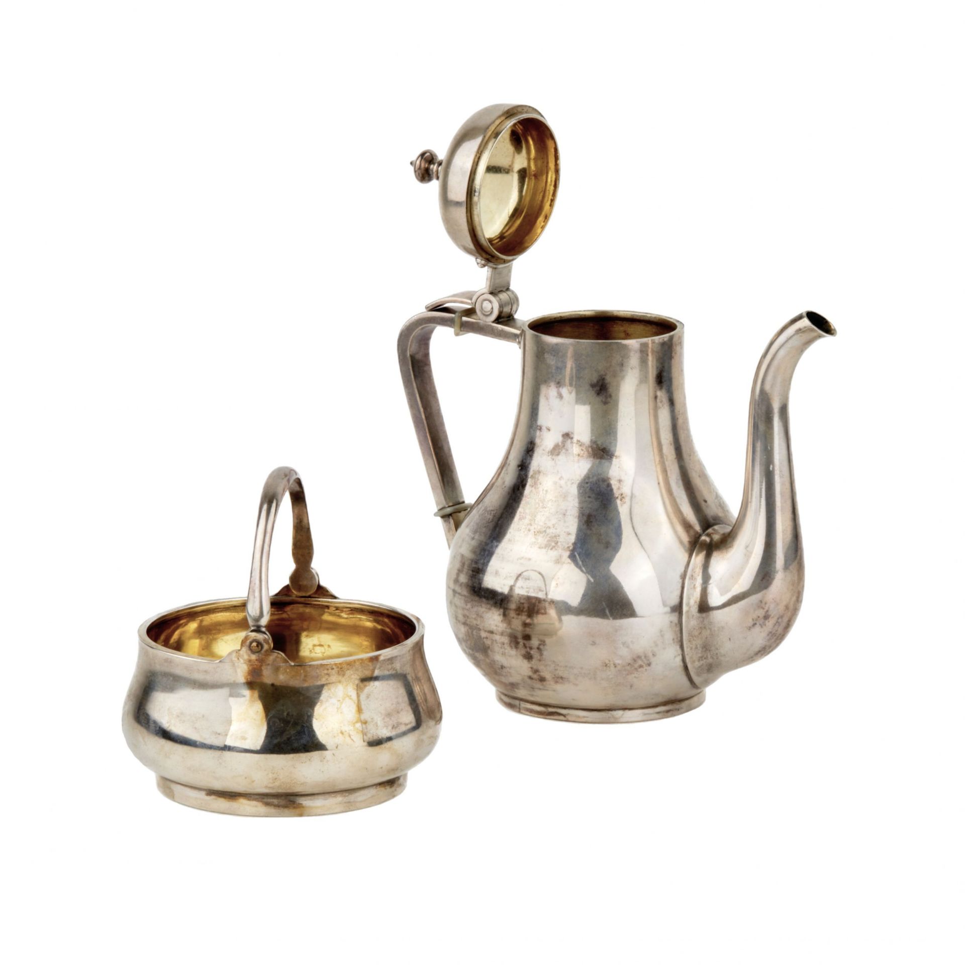 Silver teapot and sugar bowl by P. Ovchinnikov. - Image 2 of 7