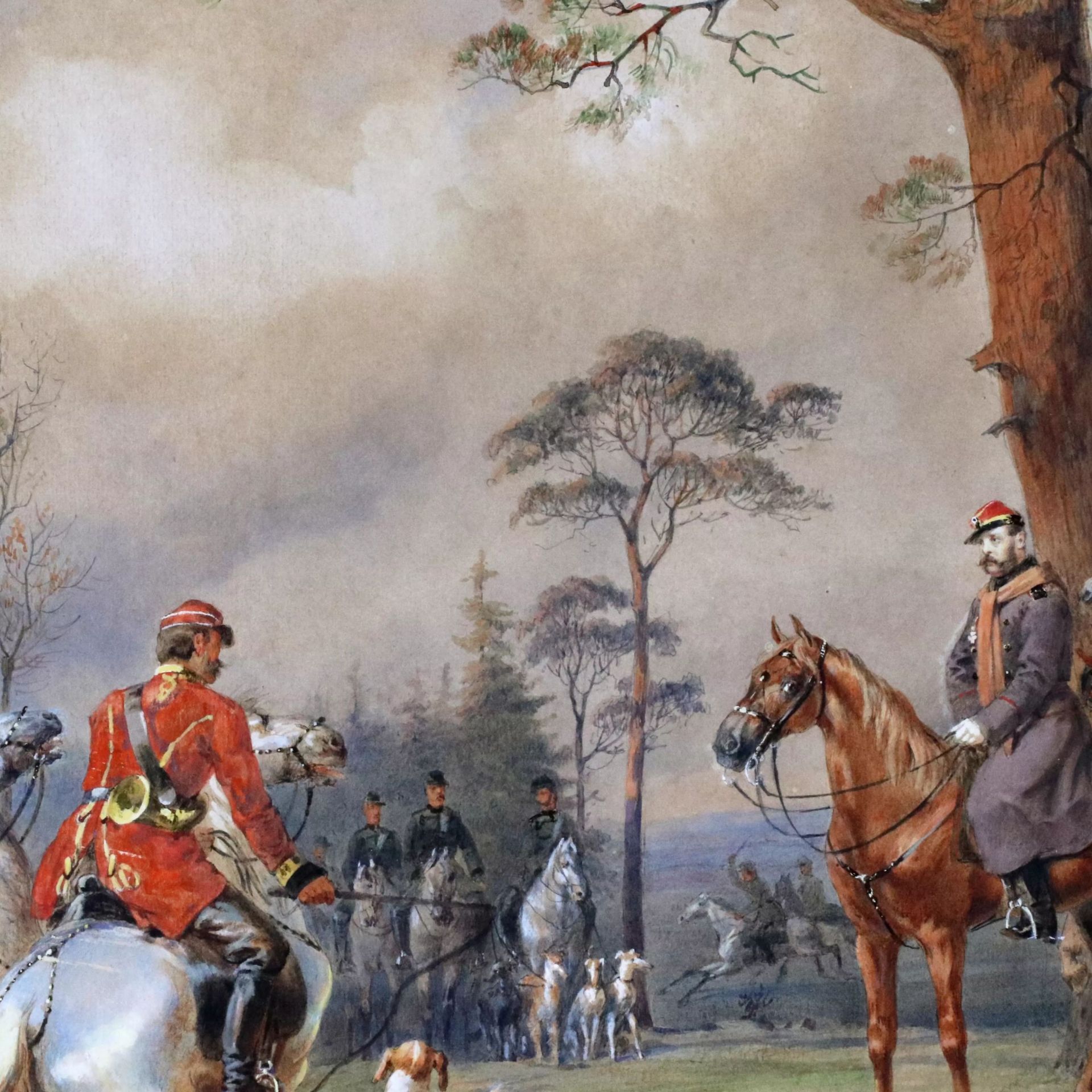 M.A. Zichy. Watercolor. Horse hunting of Alexander II near St. Petersburg. - Image 10 of 14