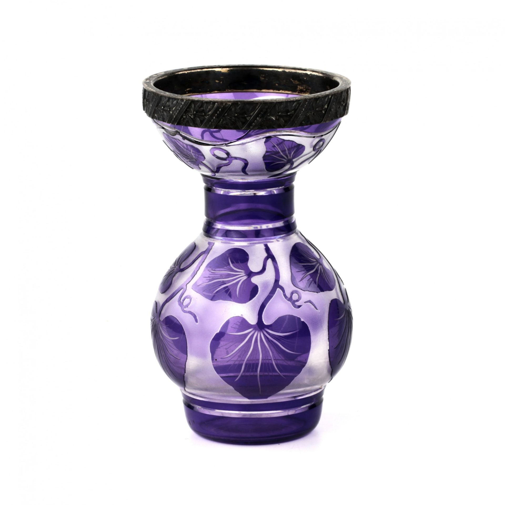 Vase "Bindweed", with a silver rim 84 assay value. Glass. Russian empire. The beginning of the twent