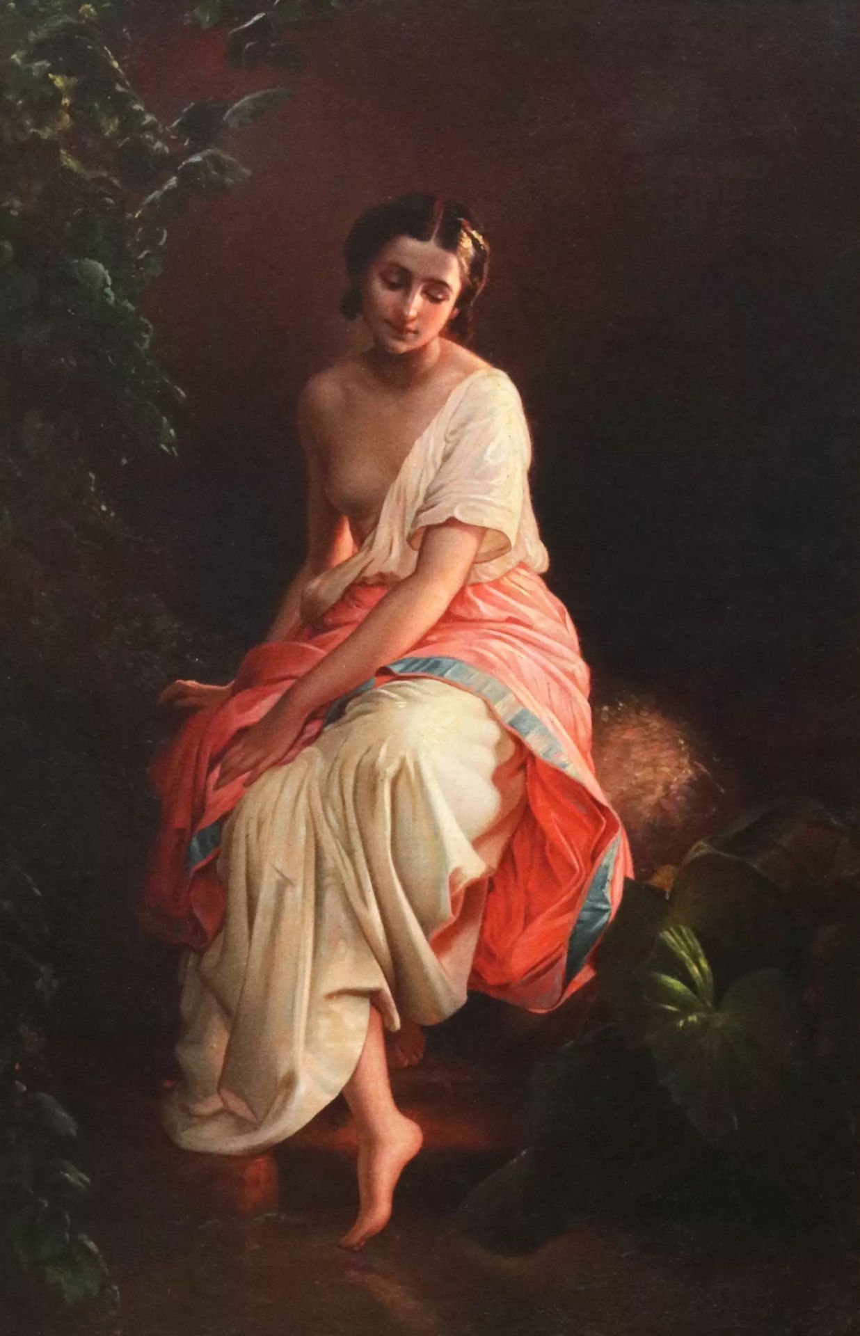 Painting. Romantic image of a naiad bather. Russian school of the middle of the 19th century. - Image 2 of 4