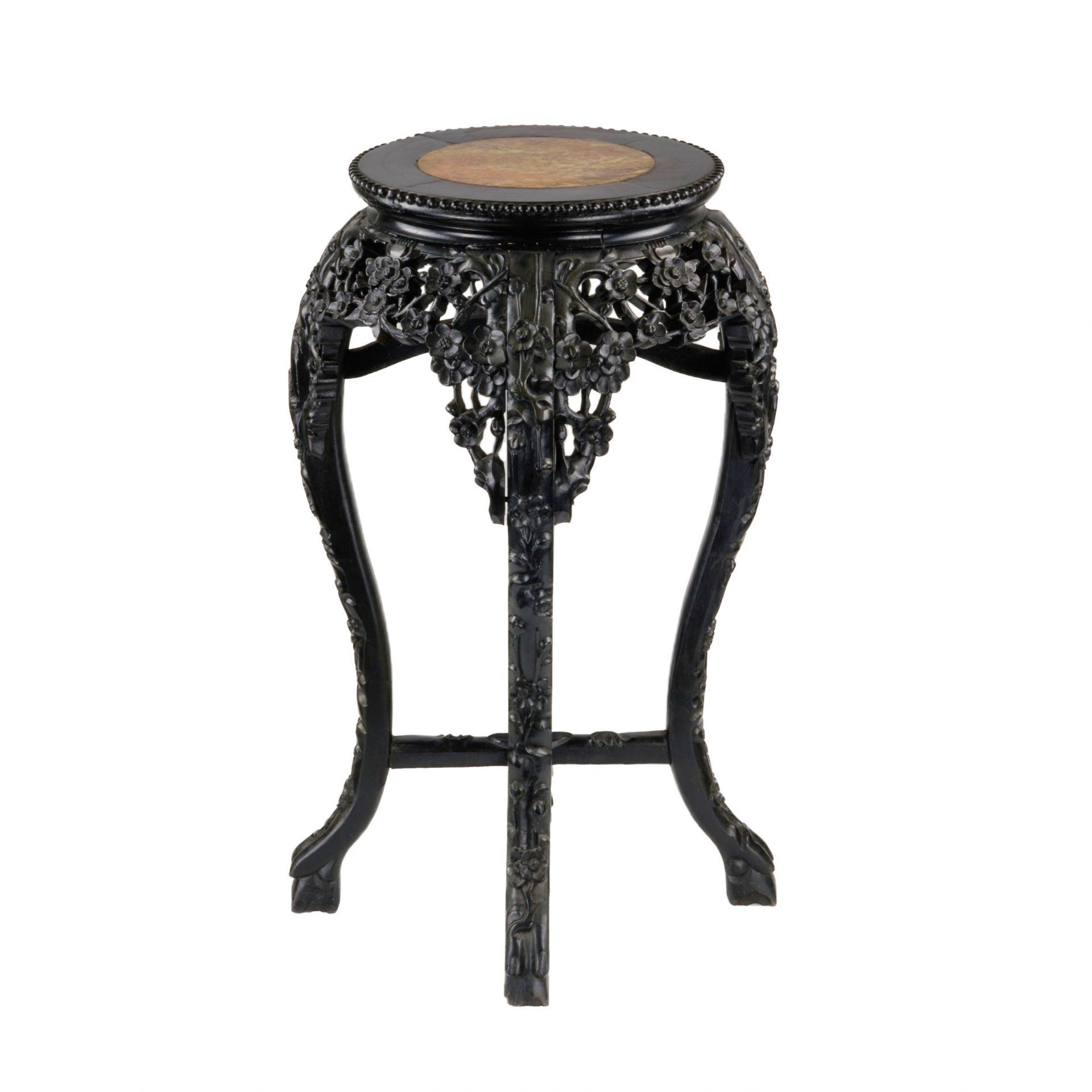 Carved, Chinese vase stand, ebony with marble. - Image 2 of 4
