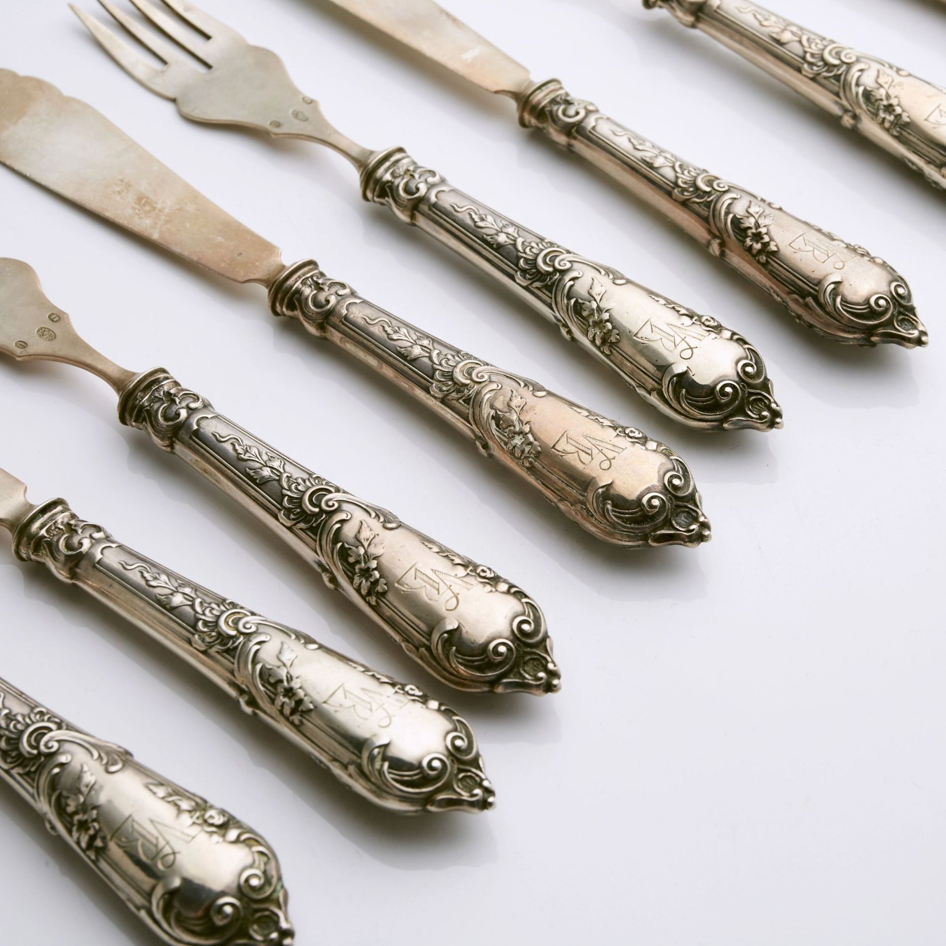 Silver set for fish table. Royal Russia. - Image 3 of 6
