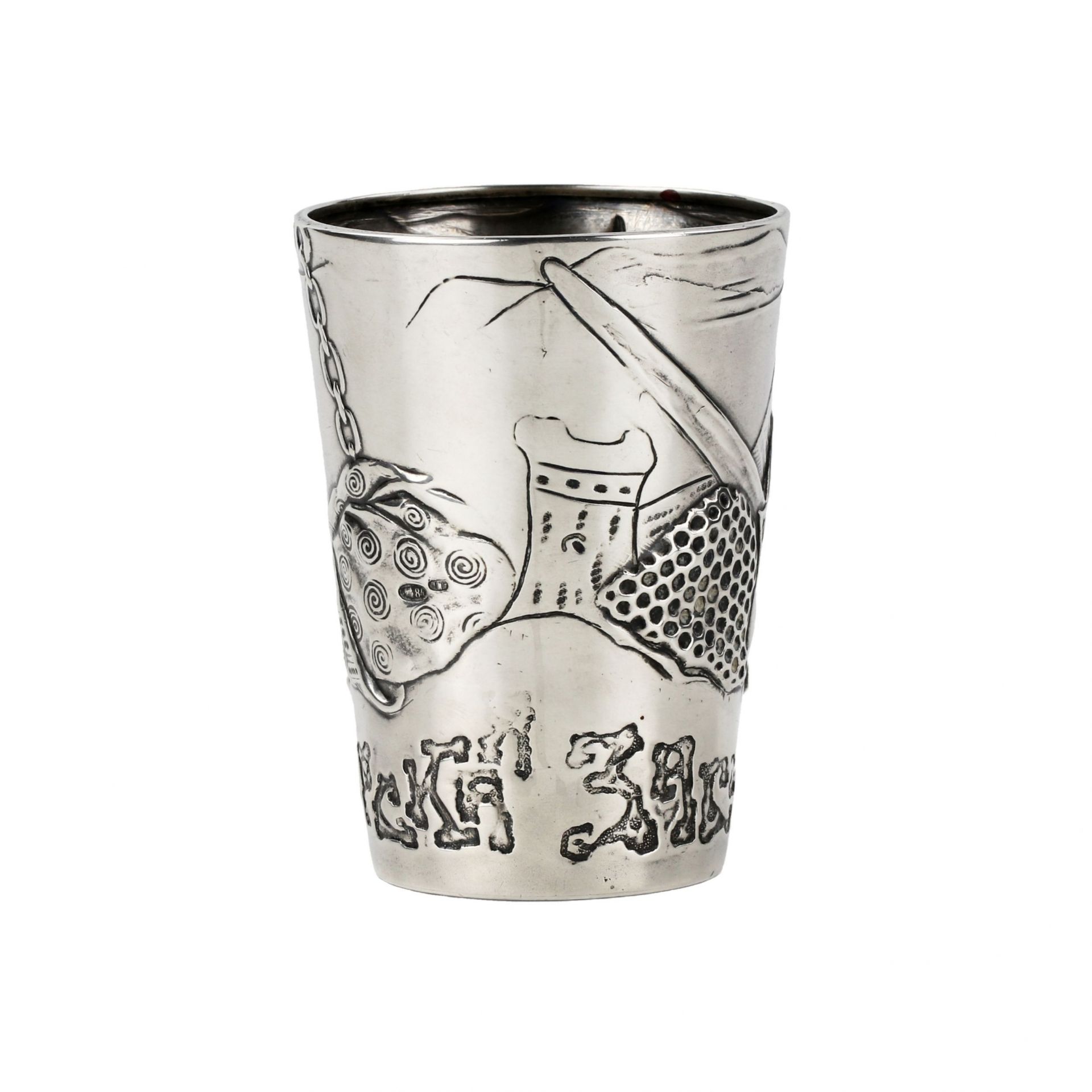 Silver vodka cup from Mikhail Tarasov. Bogatyrskaya Zastava. Early 20th century. - Image 3 of 7