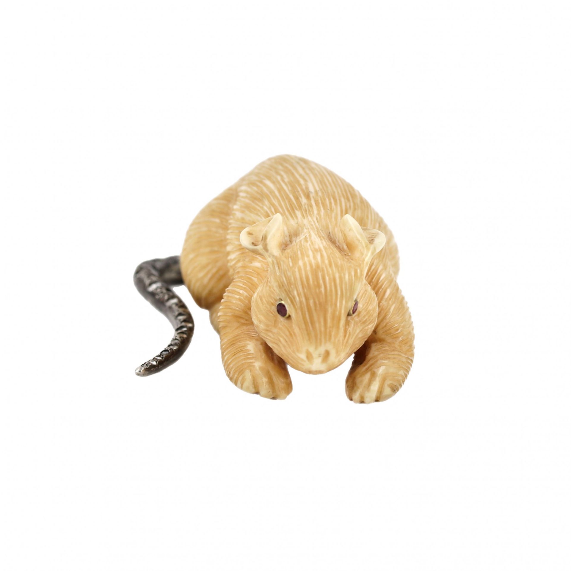 Carved mammoth tusk mouse with diamond tail. - Image 4 of 9