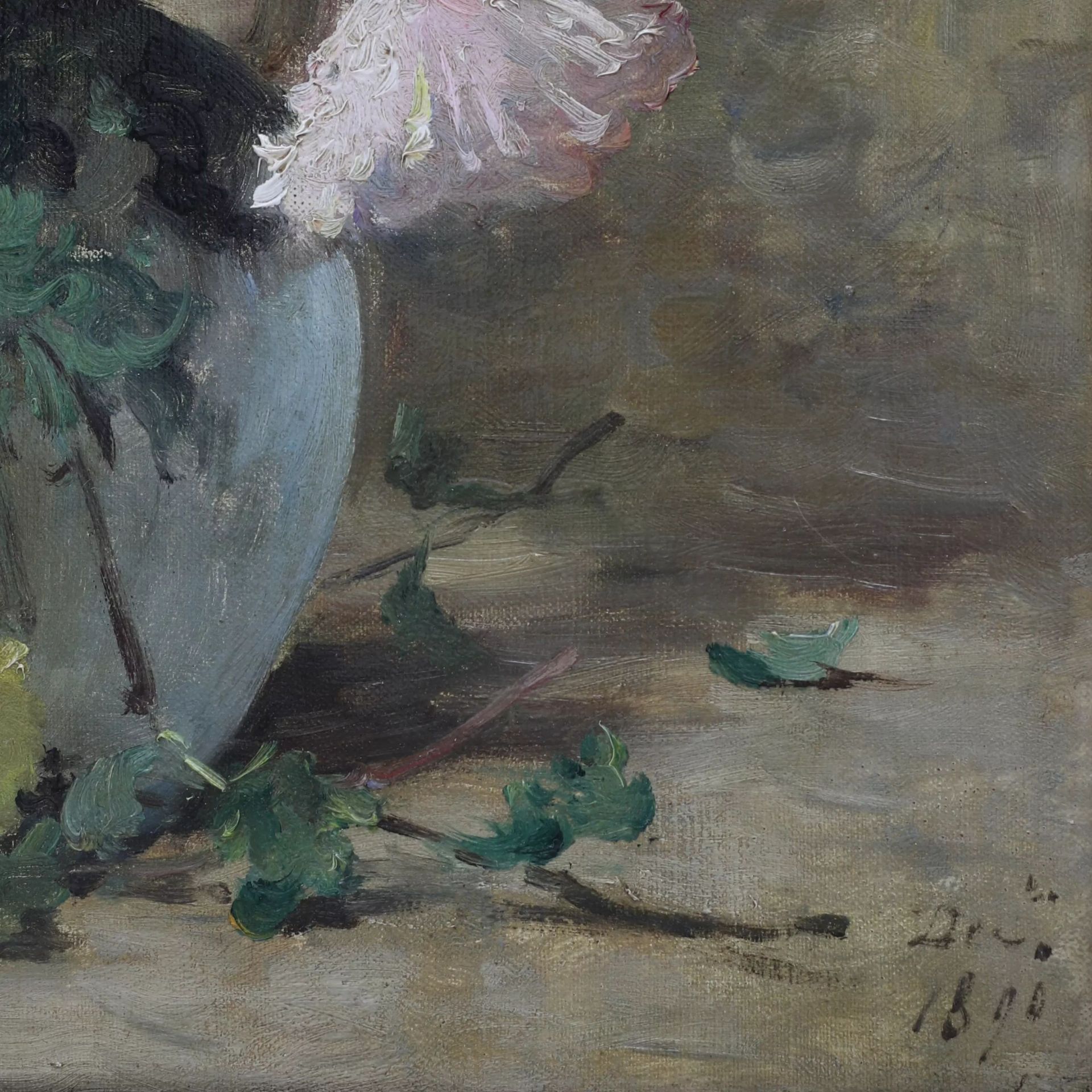 E.L. Minet. Asters. A gentle French still life from 1890 with a shadow of autumn sadness and dedicat - Bild 3 aus 5