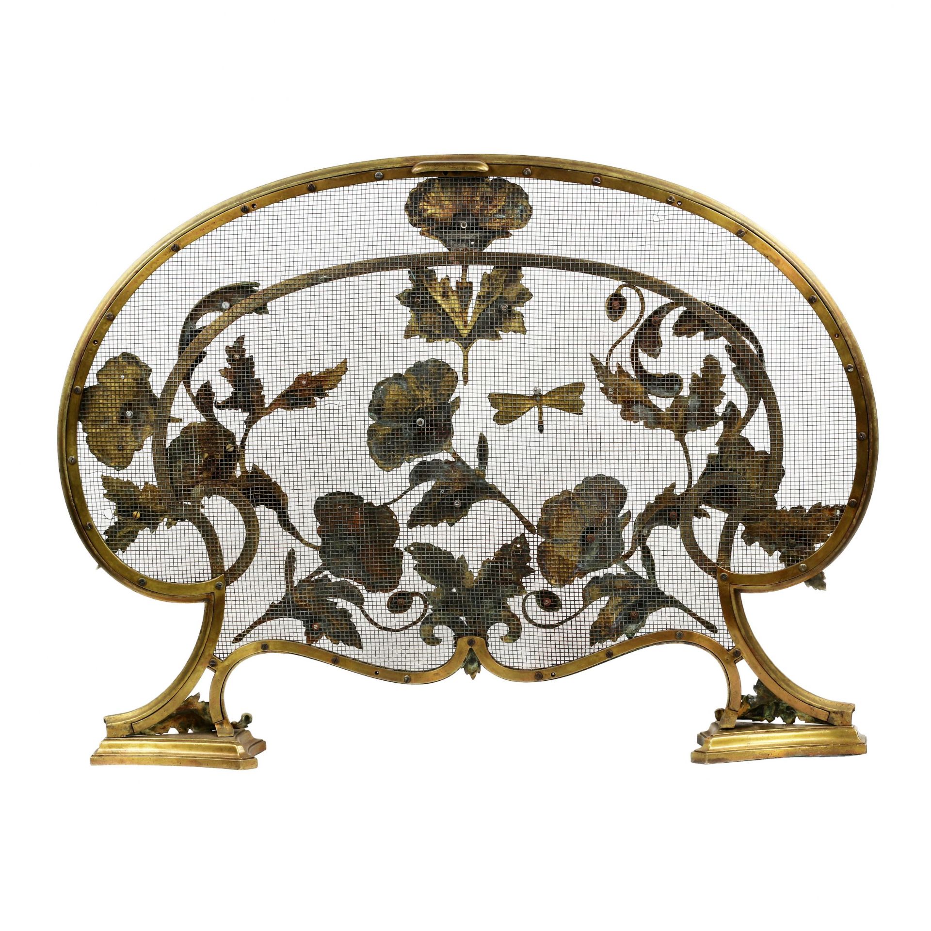 Elegant mantel screen in bronze, with poppies, in Art Nouveau style. France, around 1900 - Image 4 of 4