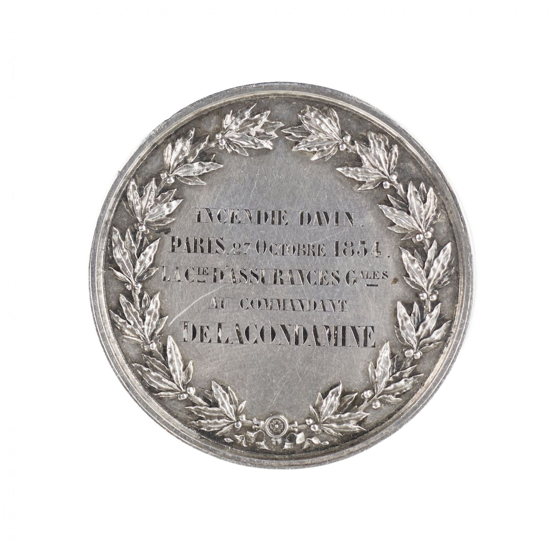 Napoleon III era memorial silver medal in a Boulle style case. France. 19th century. - Image 4 of 6