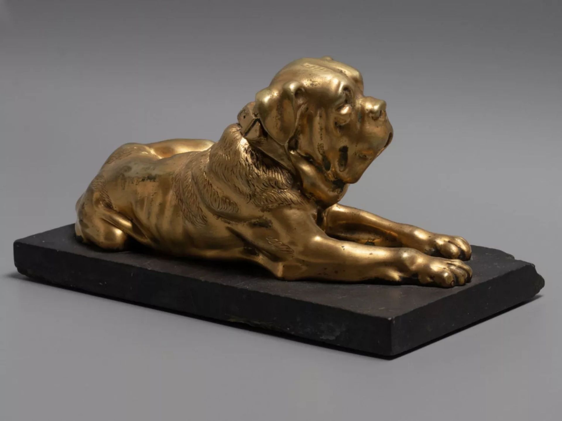 Figure - English mastiff dog, bronze on a stone stand. 19th century. - Image 8 of 9