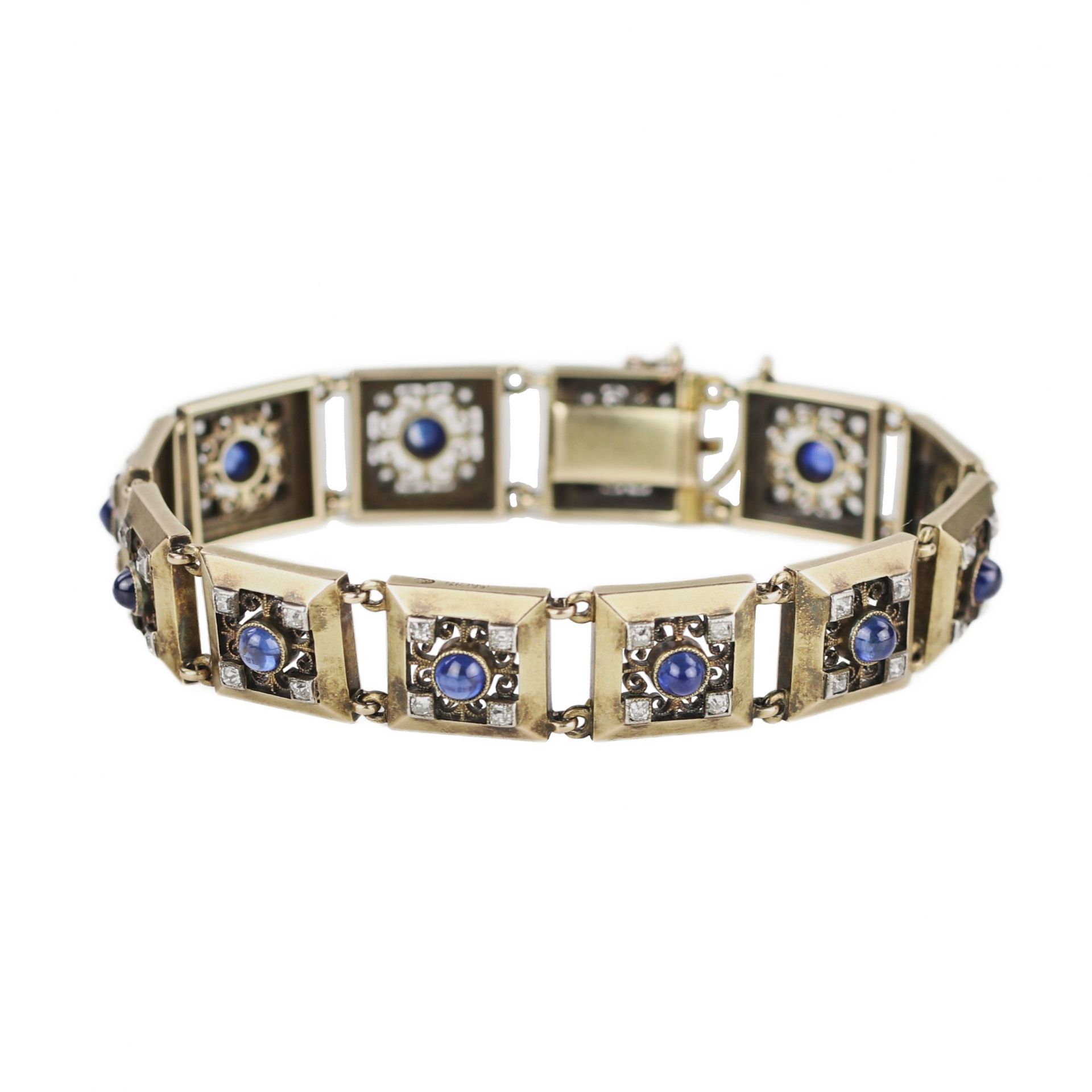 Elegant 56-carat Russian gold bracelet with sapphires and diamonds from Faberge firm. Moscow, Russia - Image 6 of 8