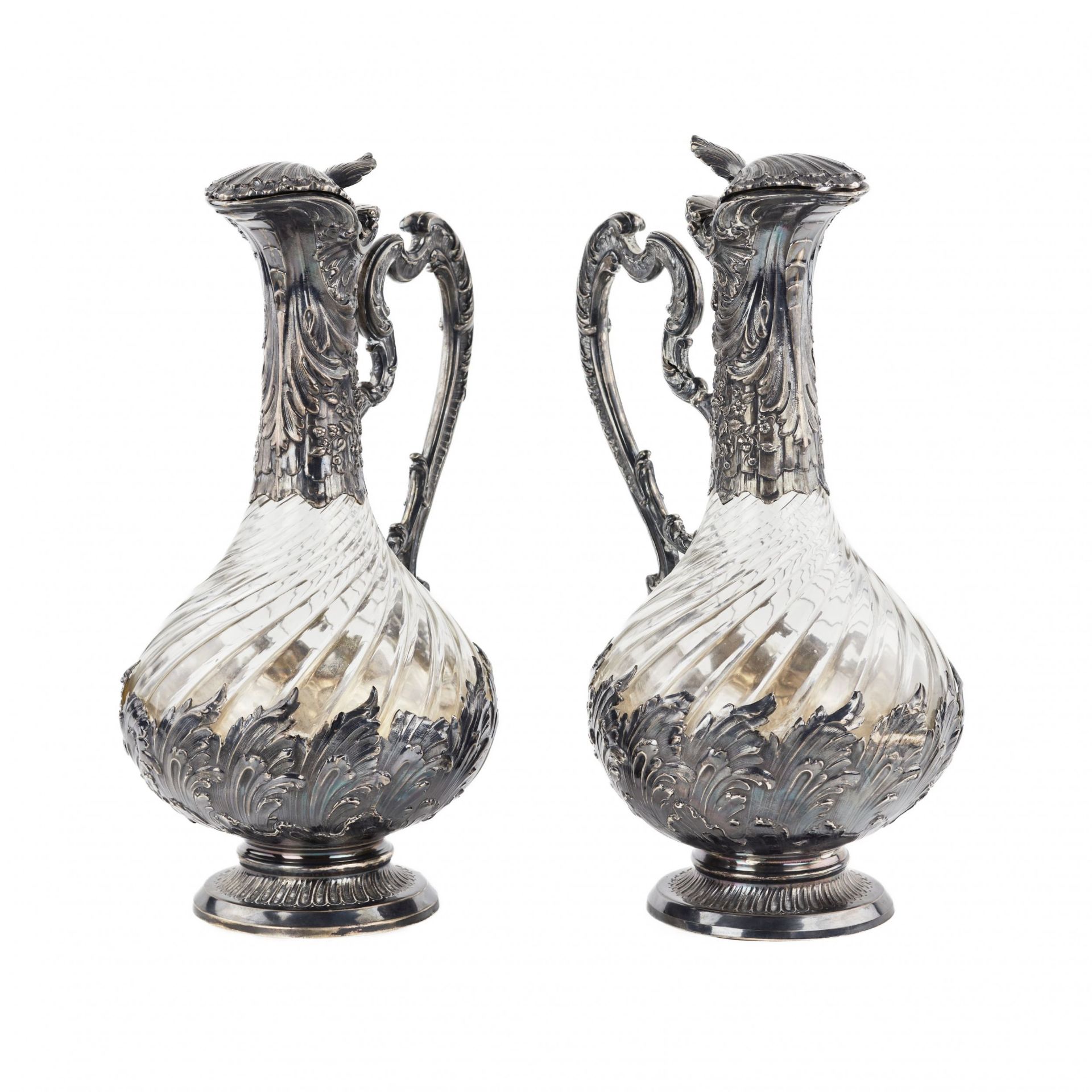 Frangiere & Laroche. Pair of French glass wine jugs in silver from the 1880s. - Bild 3 aus 9