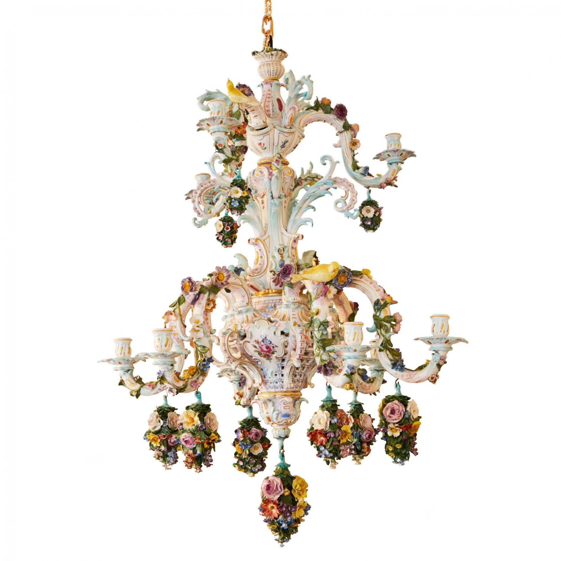 Delightful porcelain chandelier Meissen 1790, from the residence of King Alfonso XIII in Biarritz. - Image 8 of 8