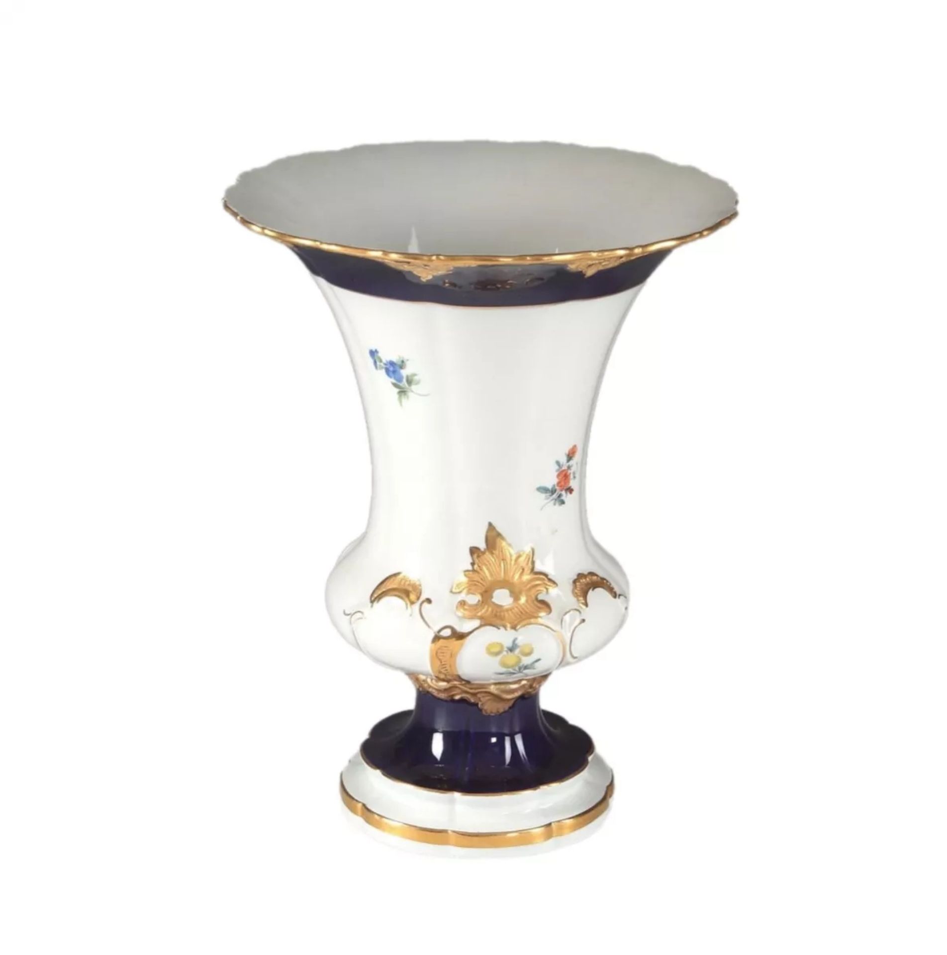 Painted Meissen vase with gold cartouches and cobalt. - Image 2 of 3