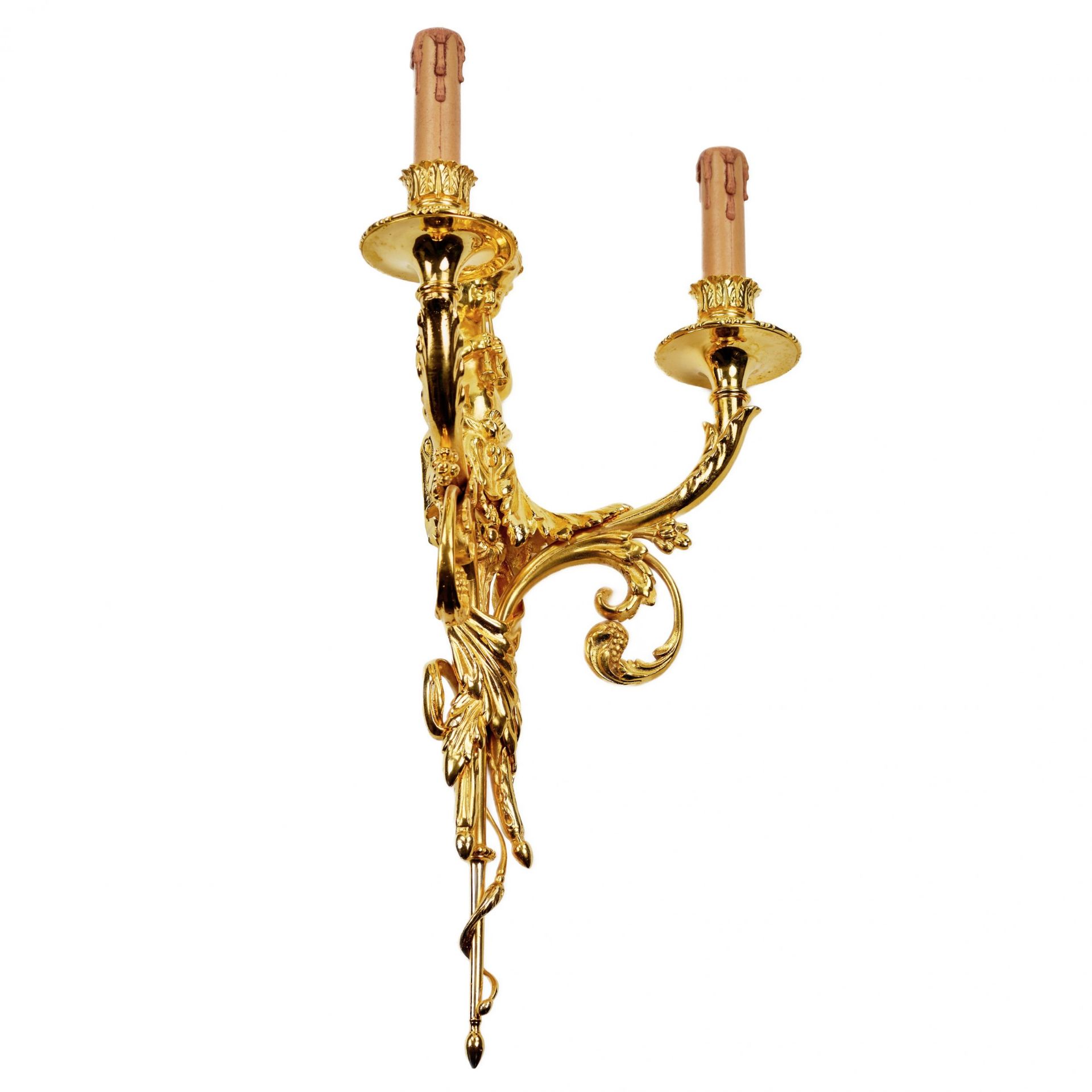 A pair of gilded sconces, with currency curls, surmounted by cherubs. - Bild 4 aus 7