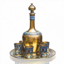 Luxurious vodka set of Russian silver with enamel.