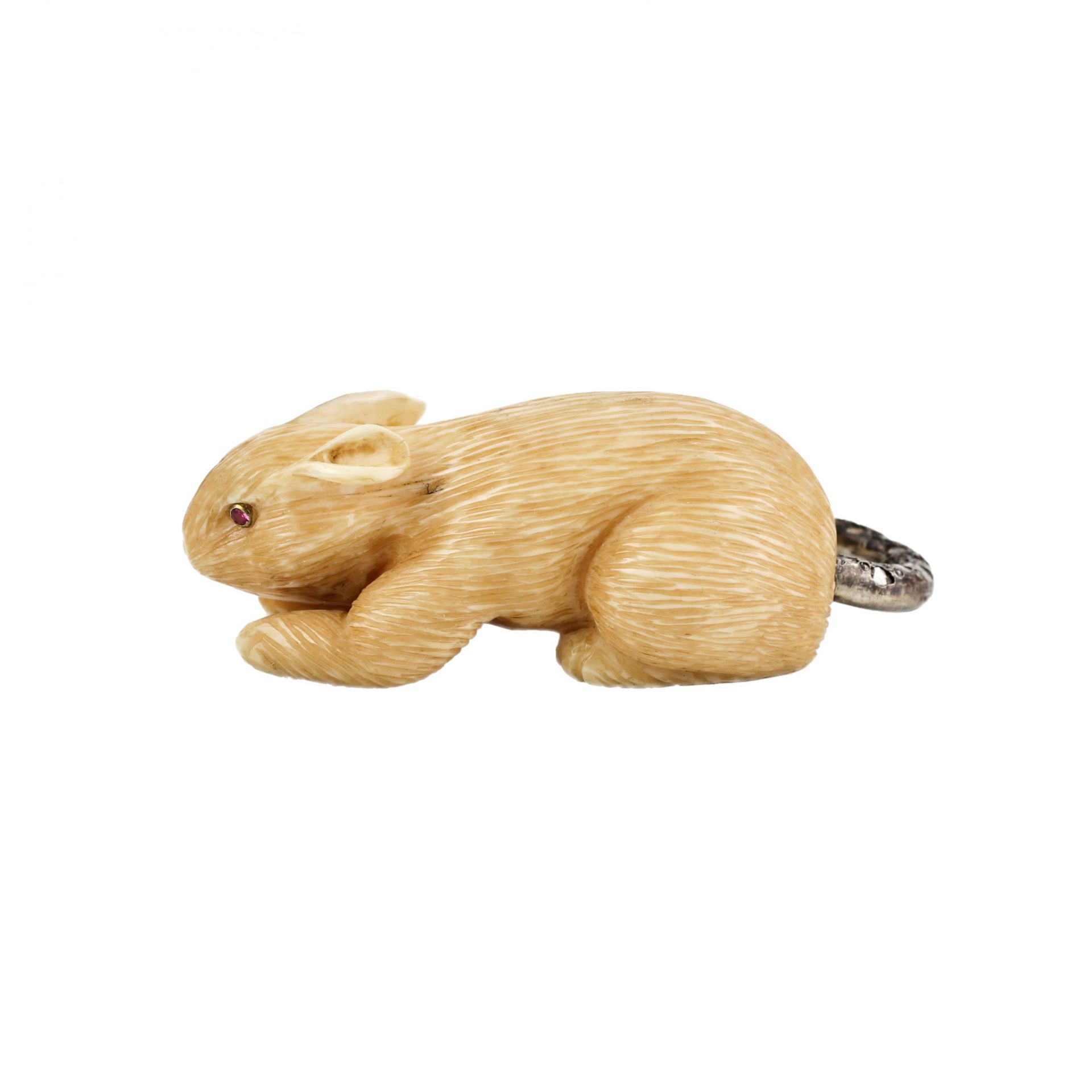 Carved mammoth tusk mouse with diamond tail. - Image 2 of 9
