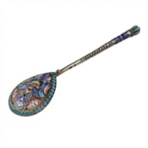 Russian silver and cloisonne enamel spoon. Moscow. 1908-1917.