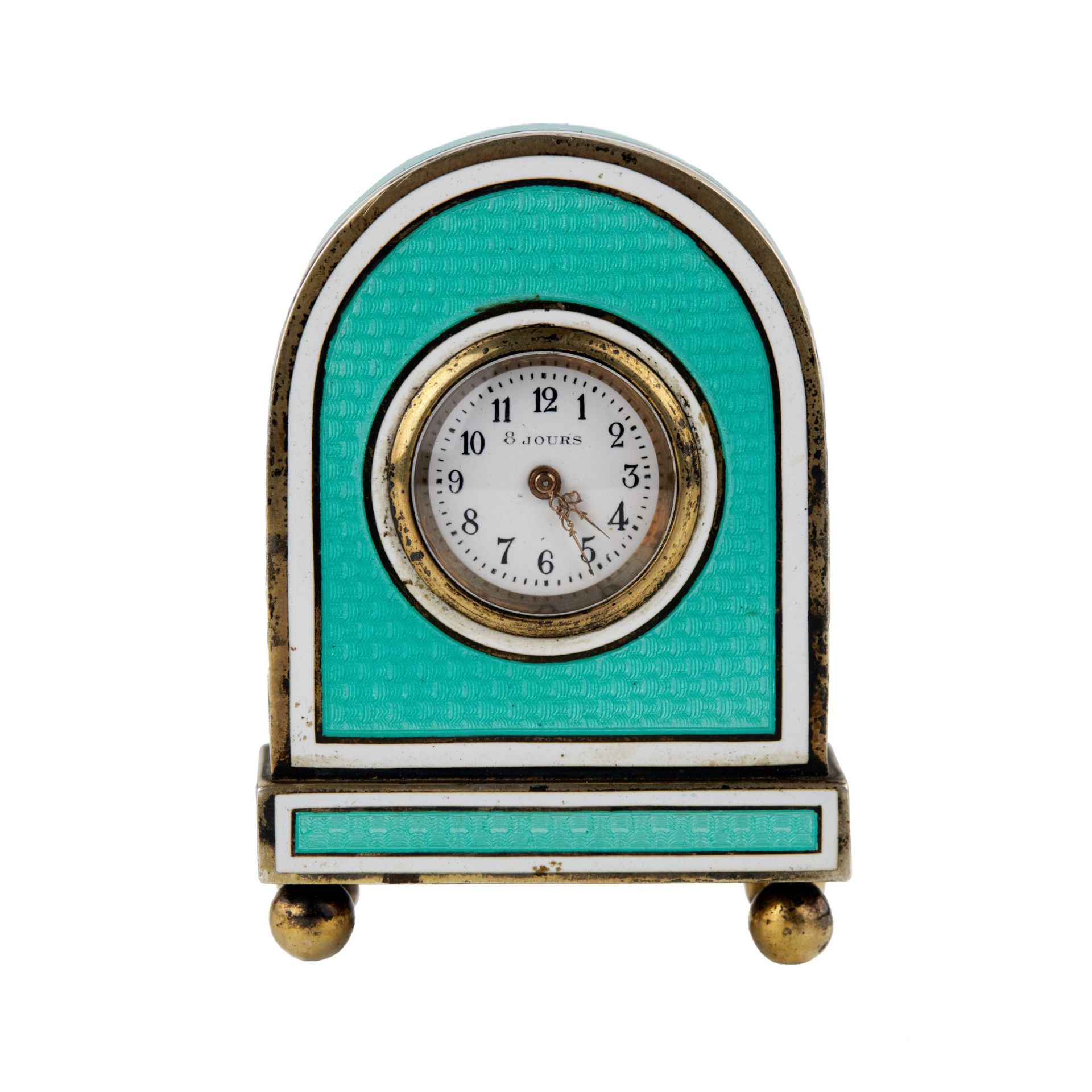 Miniature travel clock in guilloche enamel on silver, in its own case. - Image 2 of 10