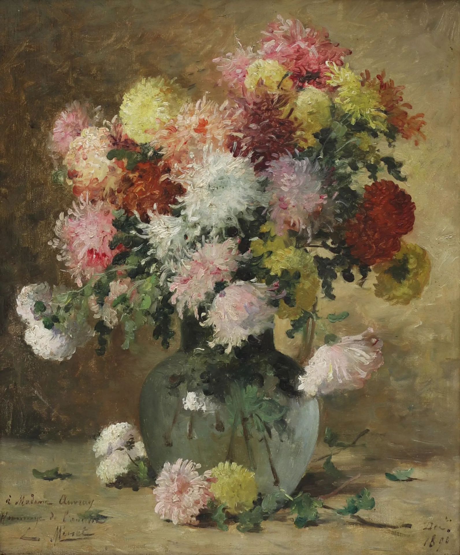 E.L. Minet. Asters. A gentle French still life from 1890 with a shadow of autumn sadness and dedicat - Bild 2 aus 5