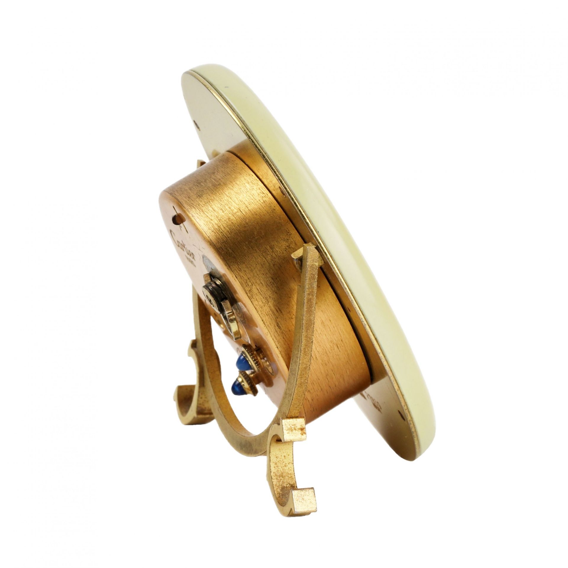 CARTIER. Travel alarm clock made of gilded metal with enamel. - Image 4 of 6