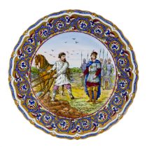Porcelain dish from the Kuznetsov factory with a scene of calling the hero Mikula Selyaninovich. Ear
