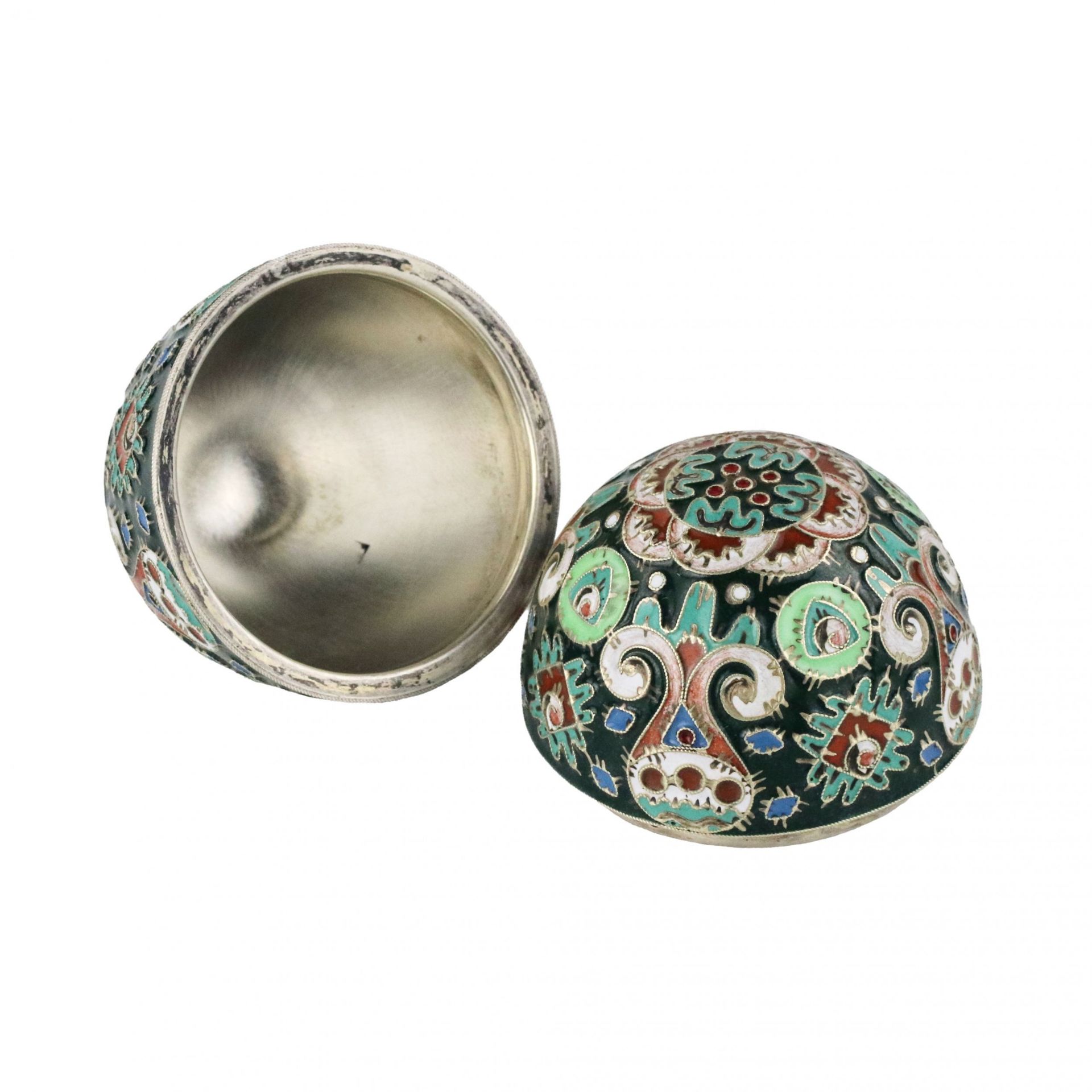 Two-part decorative silver Easter egg with cloisonne enamel. - Bild 5 aus 6