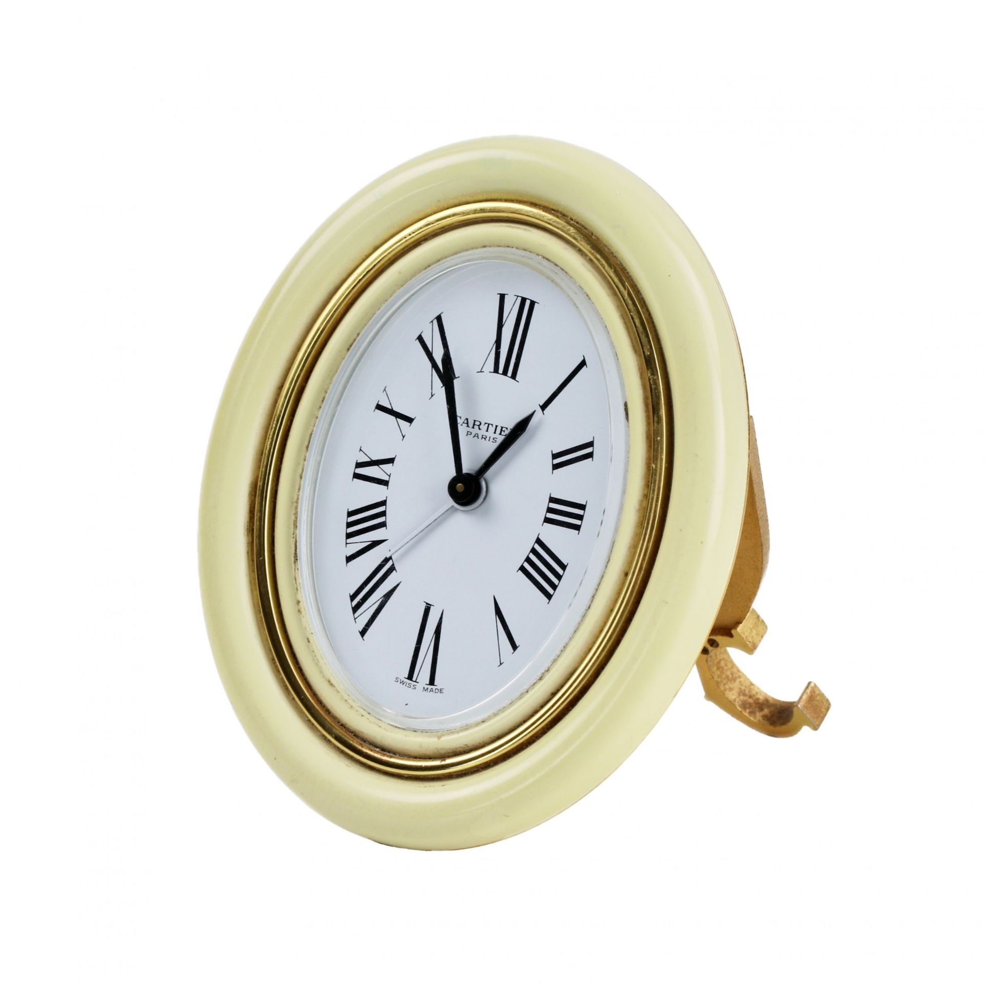 CARTIER. Travel alarm clock made of gilded metal with enamel. - Image 3 of 6