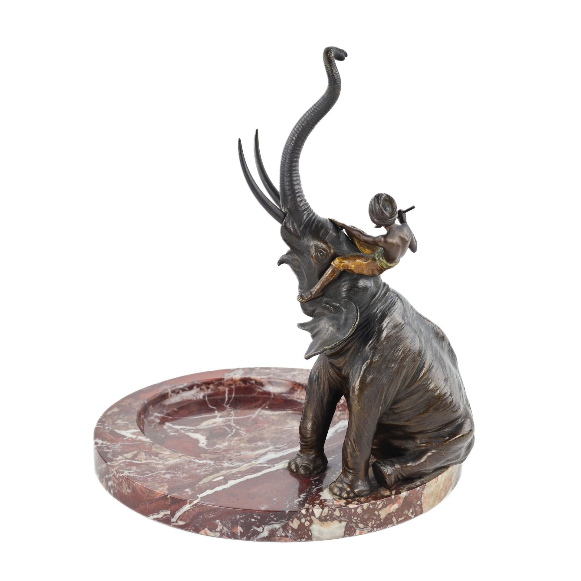 Franz Bergman. Decorative dish for small items made of marble, with a bronze figure of an elephant. - Bild 4 aus 5