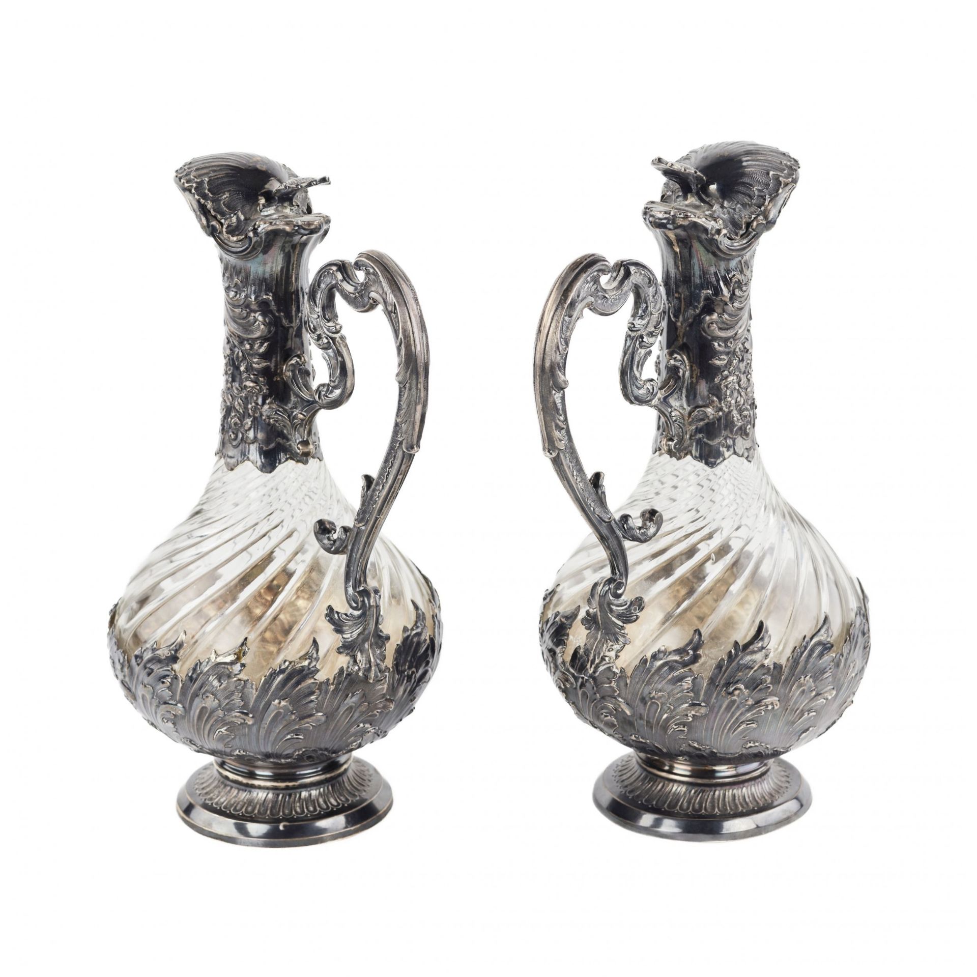 Frangiere & Laroche. Pair of French glass wine jugs in silver from the 1880s. - Bild 5 aus 9