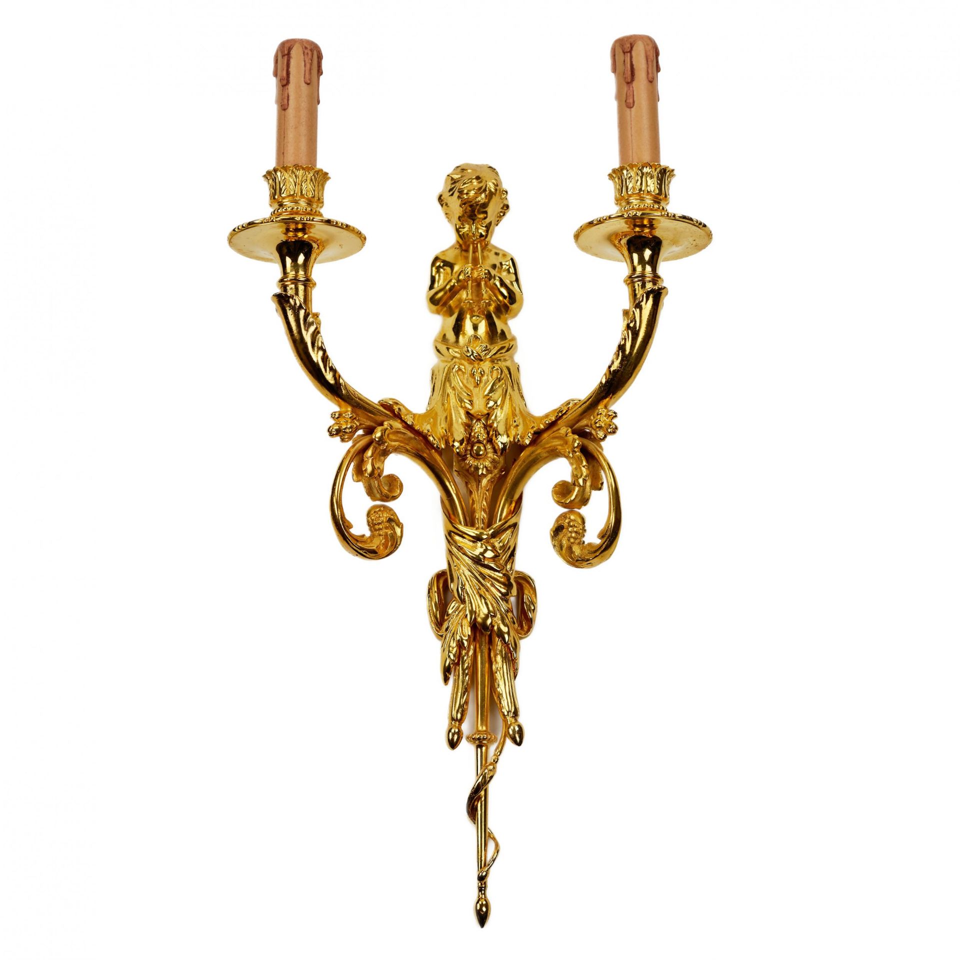 A pair of gilded sconces, with currency curls, surmounted by cherubs. - Bild 2 aus 7