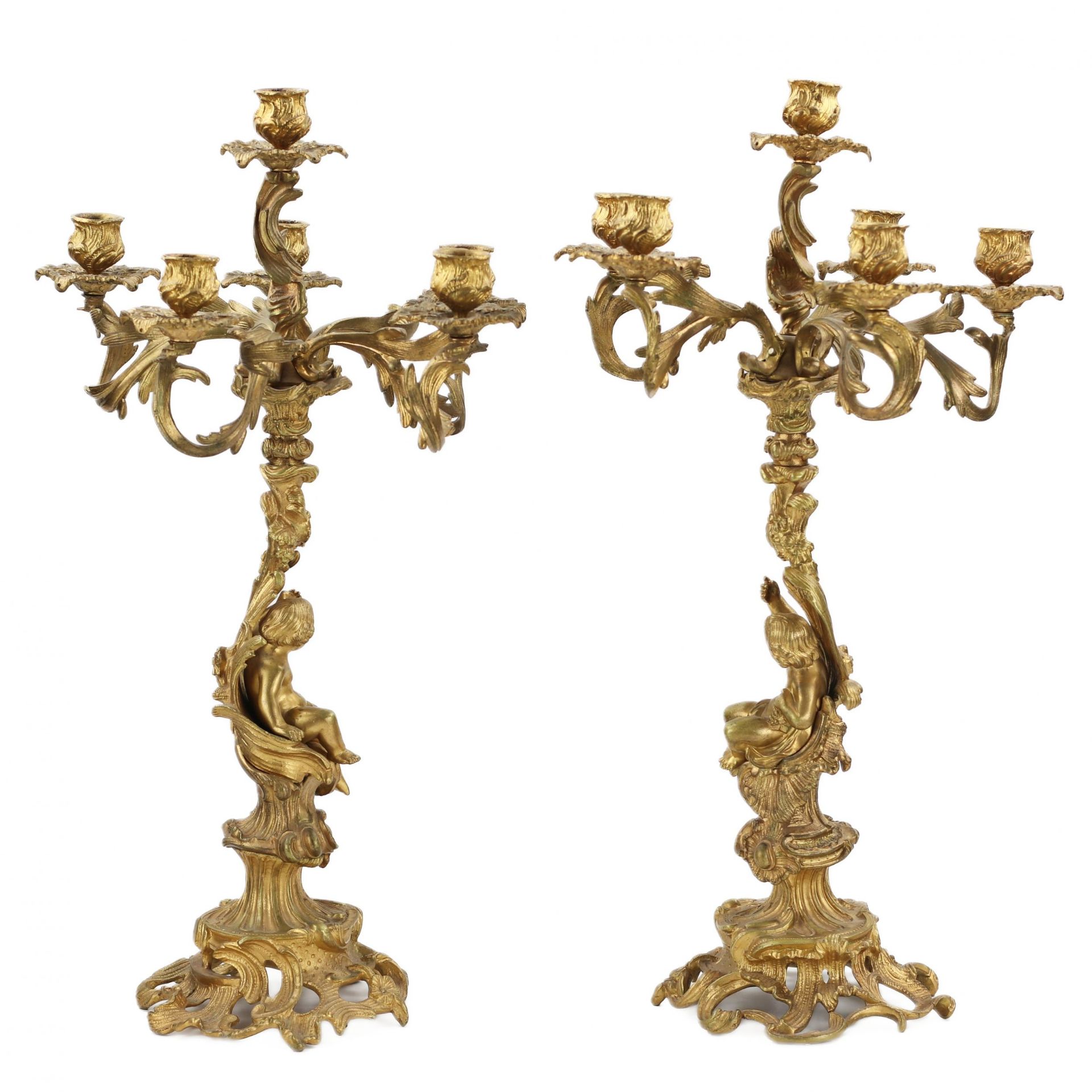 Pair of gilded bronze candelabra. 19th century - Bild 2 aus 7