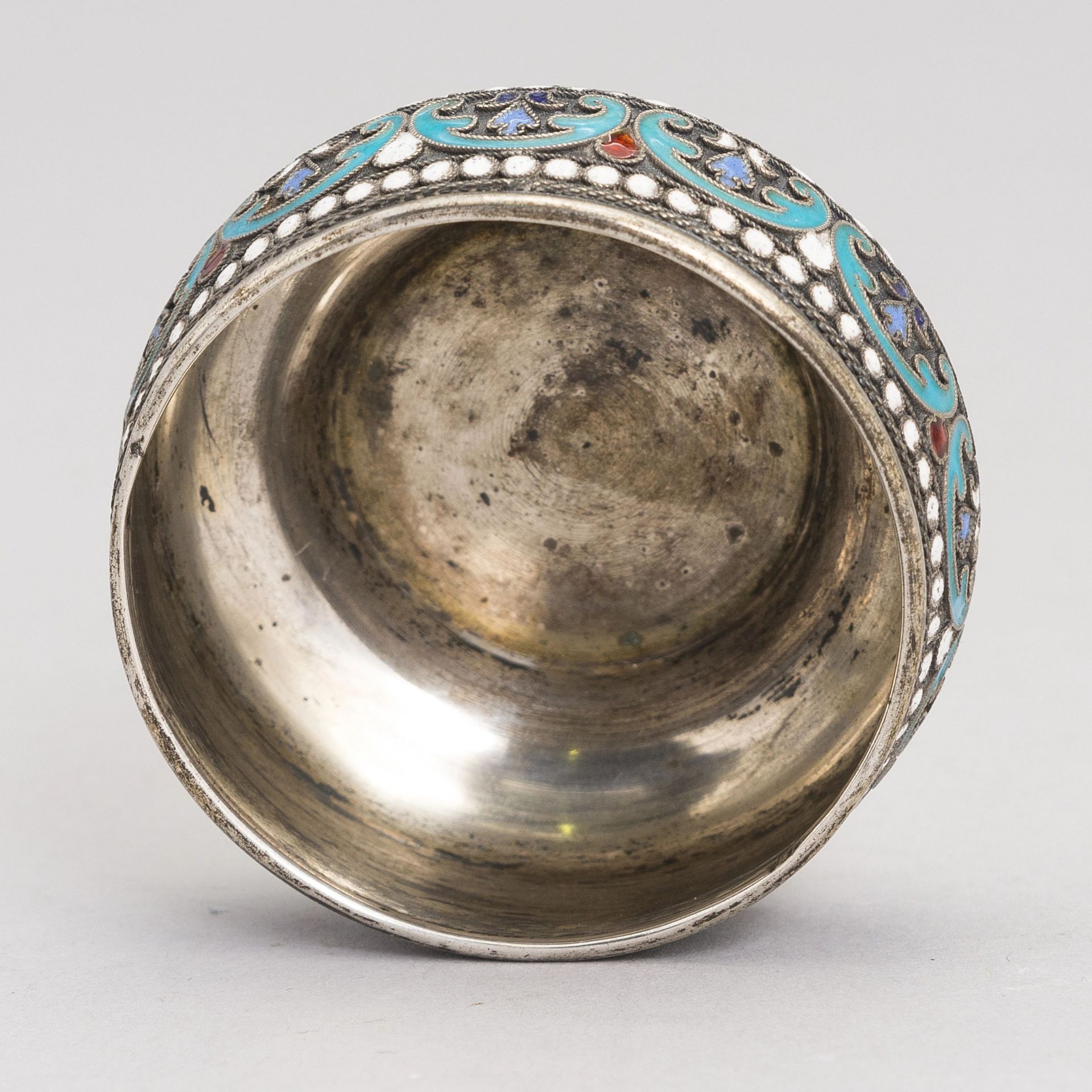 Russian silver salt cellar with enamel. - Image 3 of 5