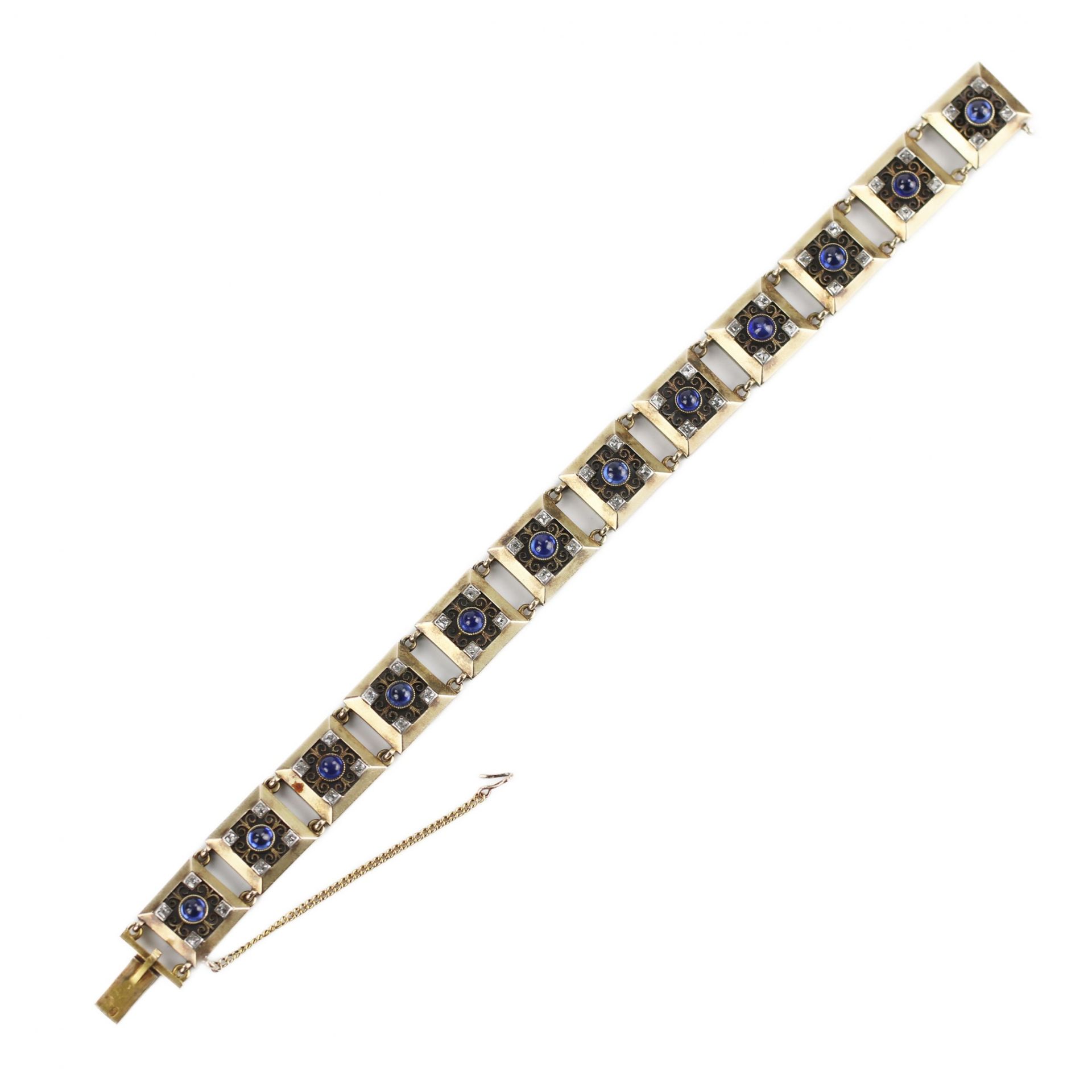 Elegant 56-carat Russian gold bracelet with sapphires and diamonds from Faberge firm. Moscow, Russia - Image 4 of 8