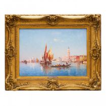 James WILHEMS. Venetian landscape. View of the Doge`s Palace and Santa Maria de la Salute. Beginn