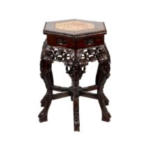 Carved, Chinese stand for a vase, mahogany with marble.