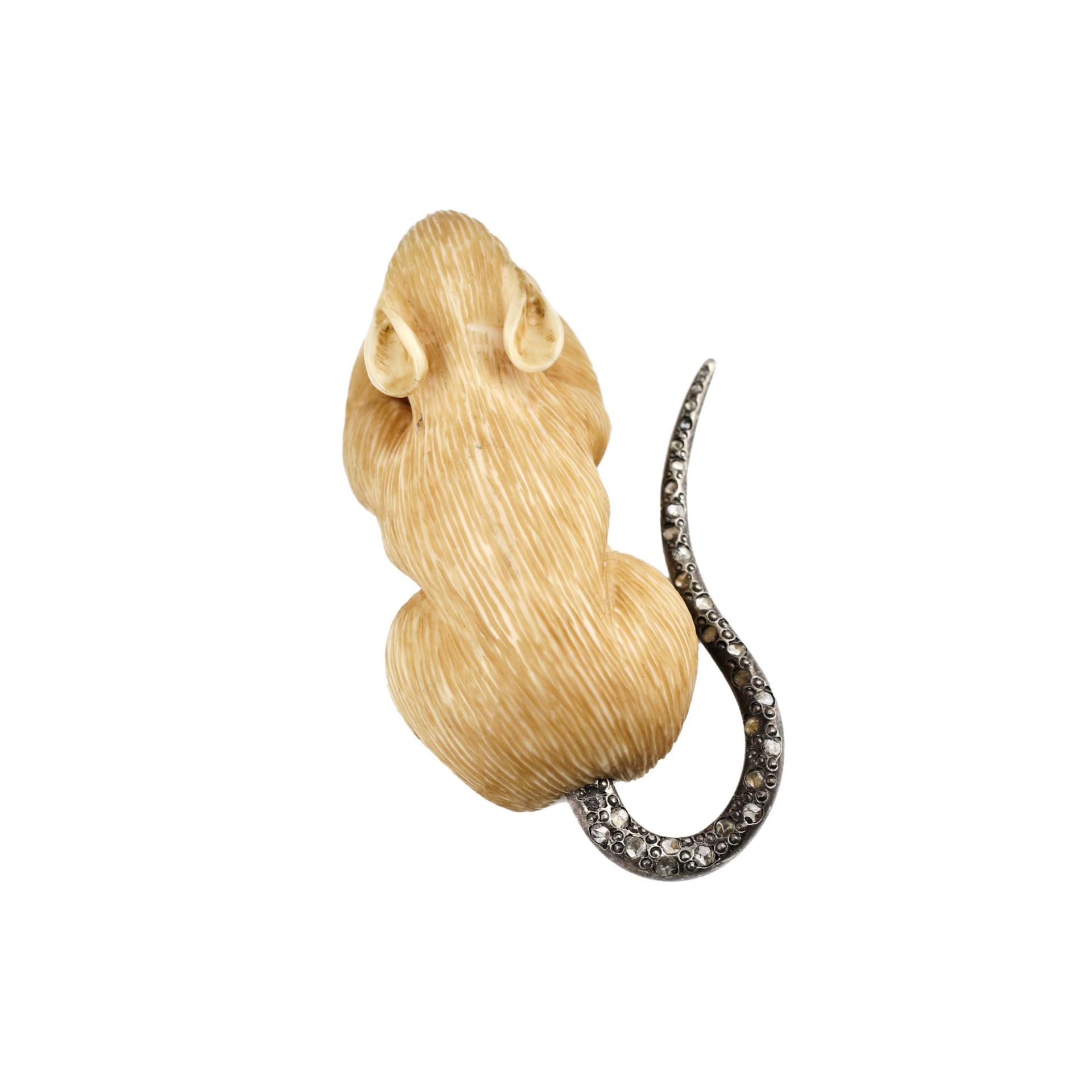Carved mammoth tusk mouse with diamond tail. - Image 6 of 9