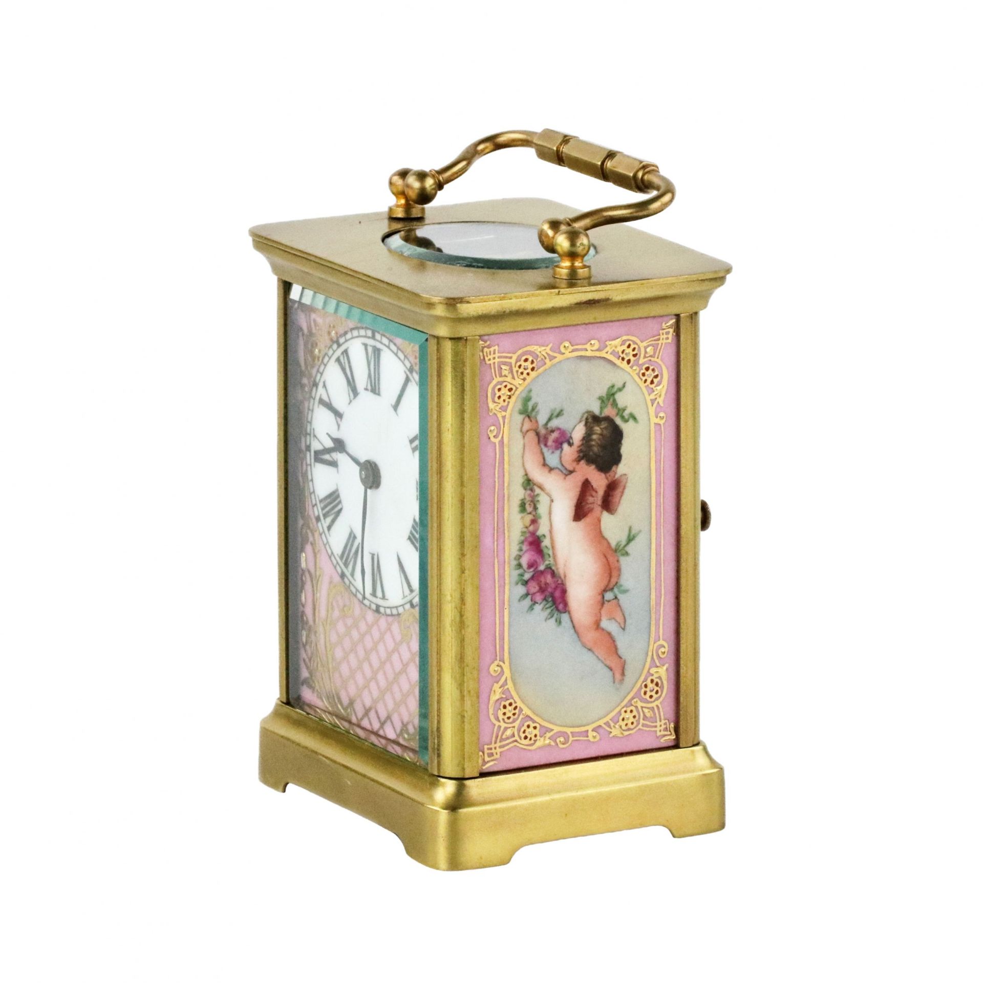 French carriage clock with porcelain painting, neo-rococo style. The turn of the 19th-20th centuries - Image 3 of 7