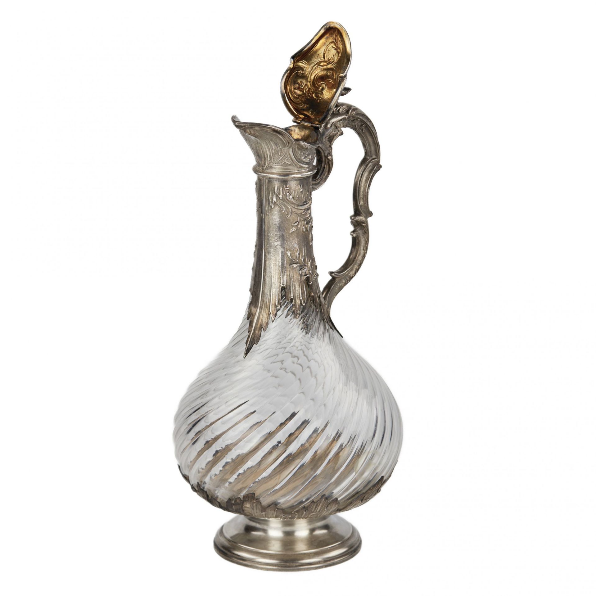 French fluted glass wine jug in silver in the style of Louis XV, late 19th century. - Bild 4 aus 6
