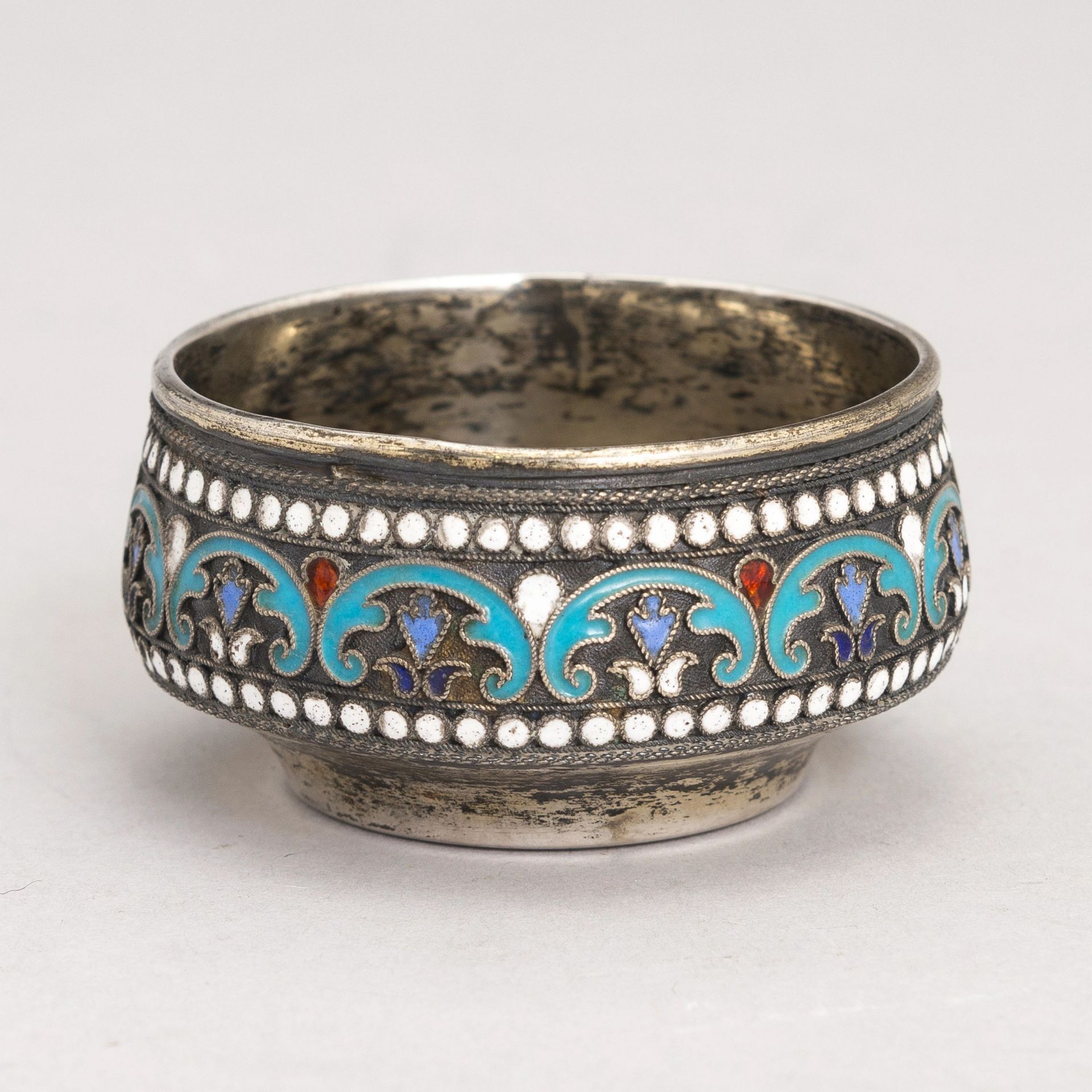 Russian silver salt cellar with enamel. - Image 5 of 5