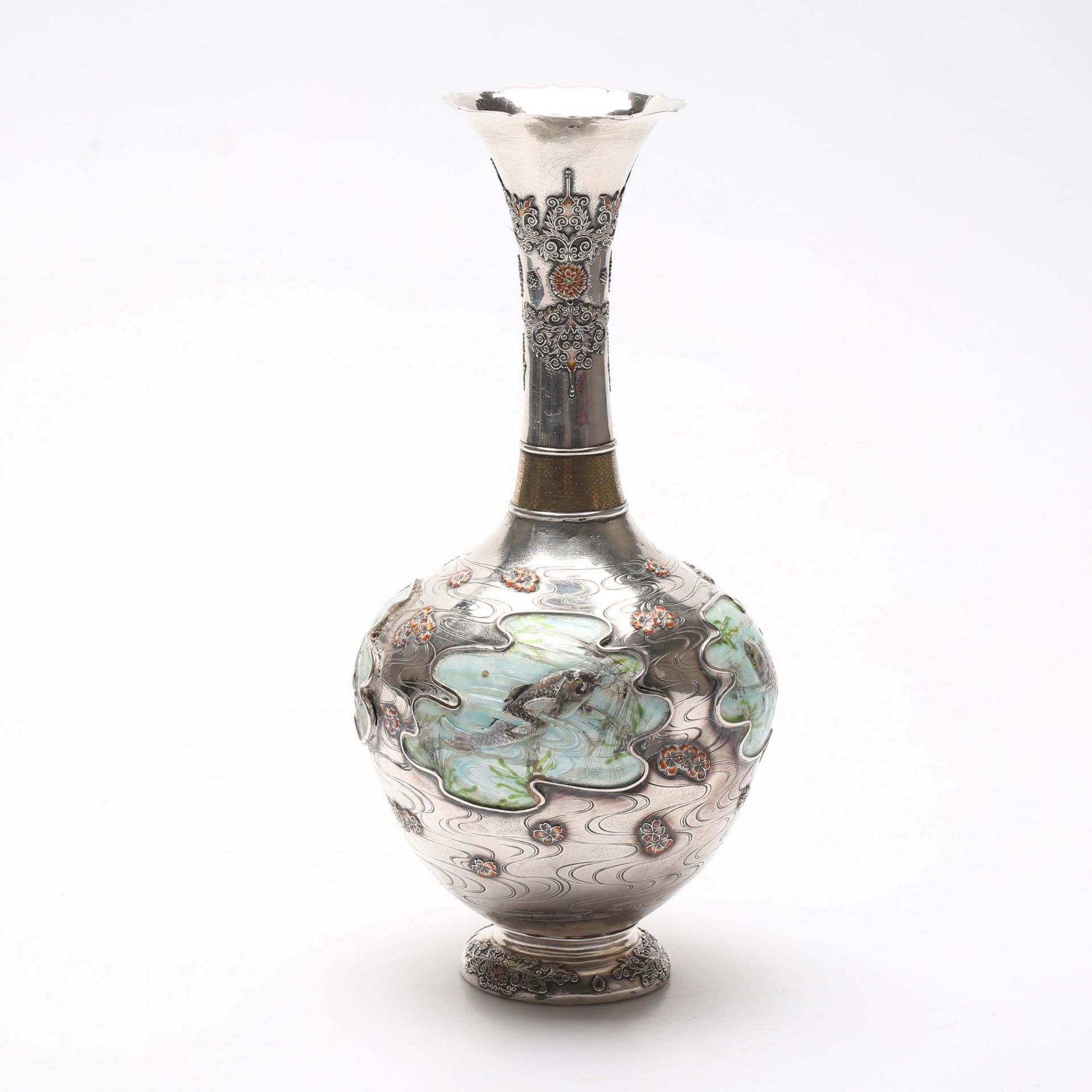 Silver vase with enamel from the Meiji period. 1868 - 1912. Japan - Bild 2 aus 7