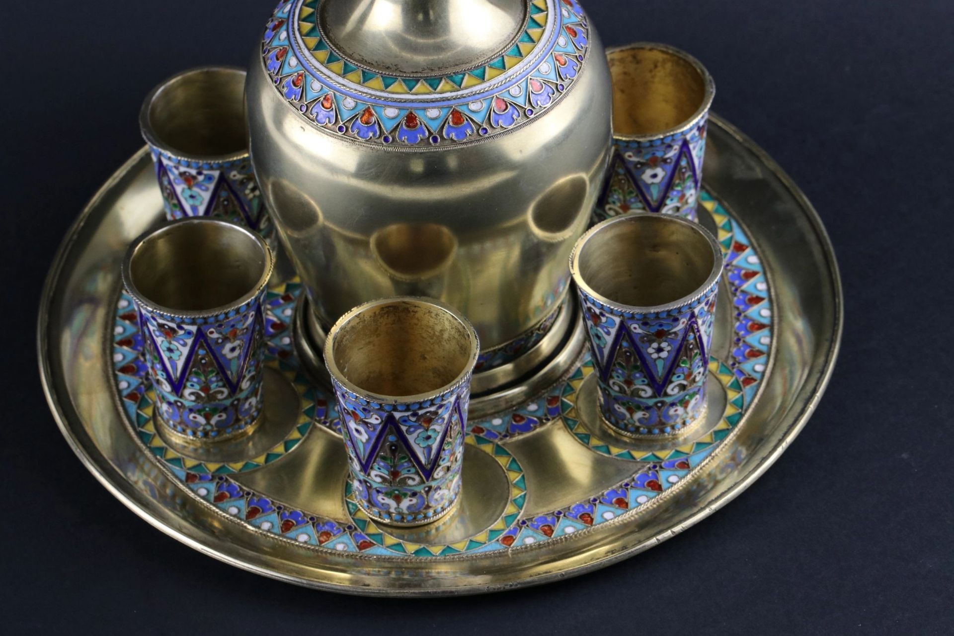 Luxurious vodka set of Russian silver with enamel. - Image 5 of 9