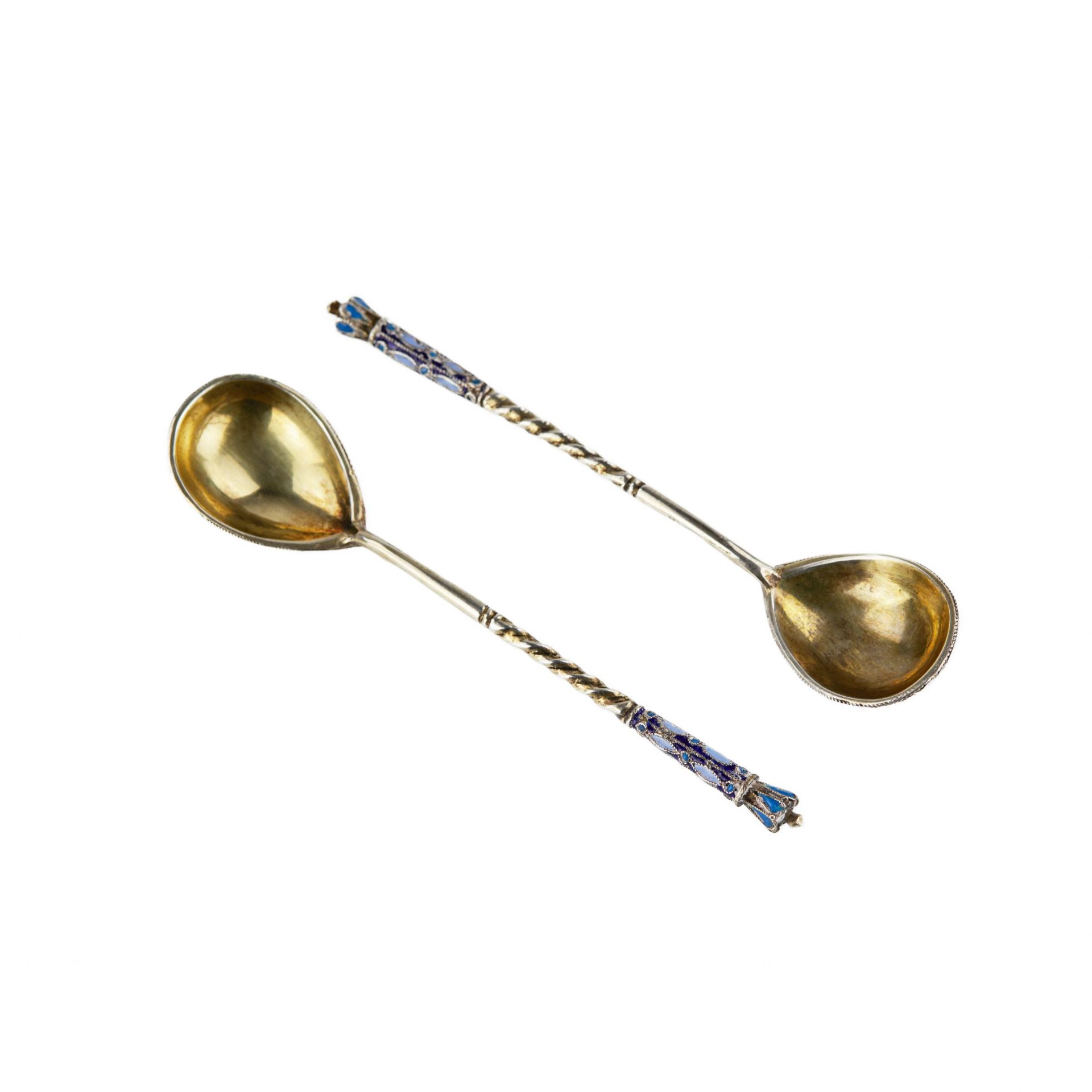 A pair of Russian silver spoons with enamel and gilding. The turn of the 19th-20th centuries. - Image 3 of 5