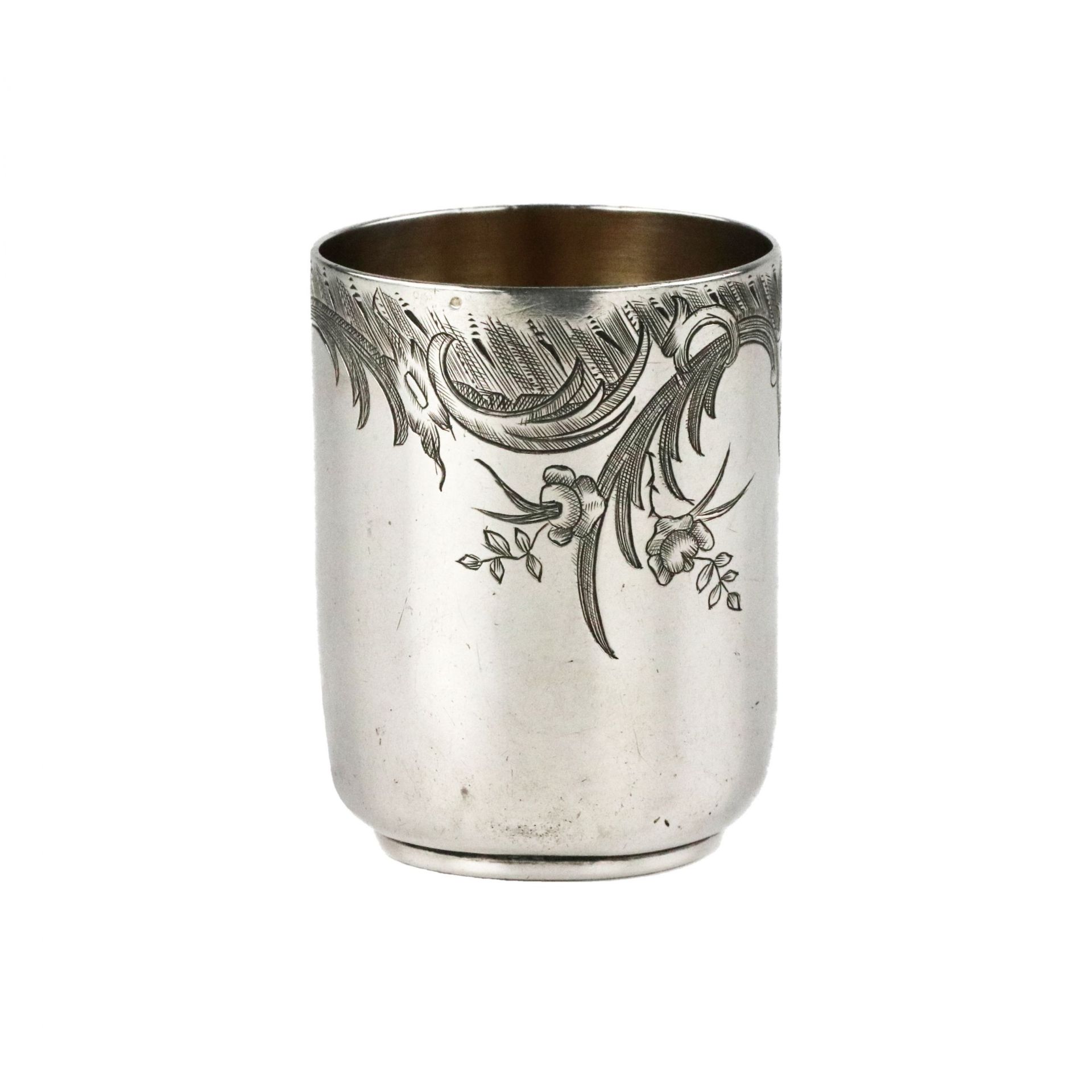 Ovchinnikov`s silver vodka cup with baroque ligature along the edge of the body. Last quarter of the - Image 4 of 7