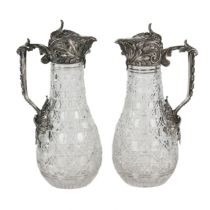 A magnificent pair of cast crystal wine jugs in superb BOLIN silver. Moscow. Russia 19th century.