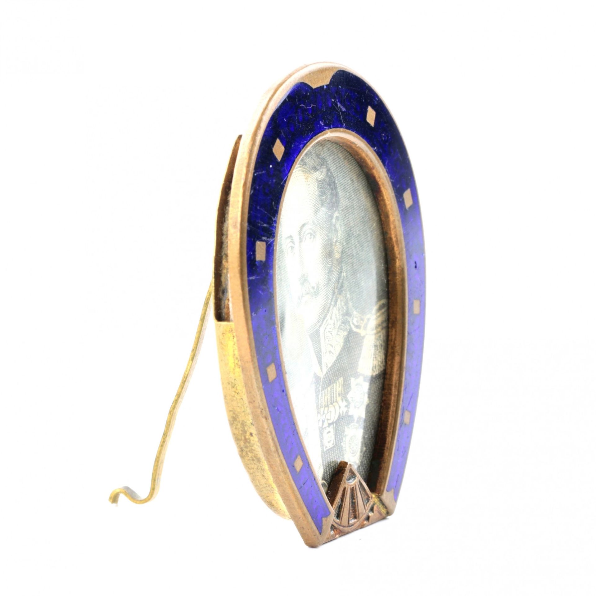 Photo frame in the shape of a horseshoe, with blue enamel from the late 19th century. - Image 2 of 4