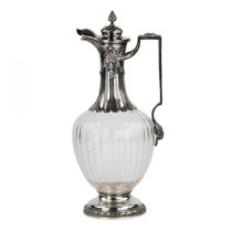 Andre Aukok. Stately and noble wine jug of fluted glass in silver from the Napoleon III era.
