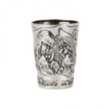 Silver vodka cup from Mikhail Tarasov. Bogatyrskaya Zastava. Early 20th century.