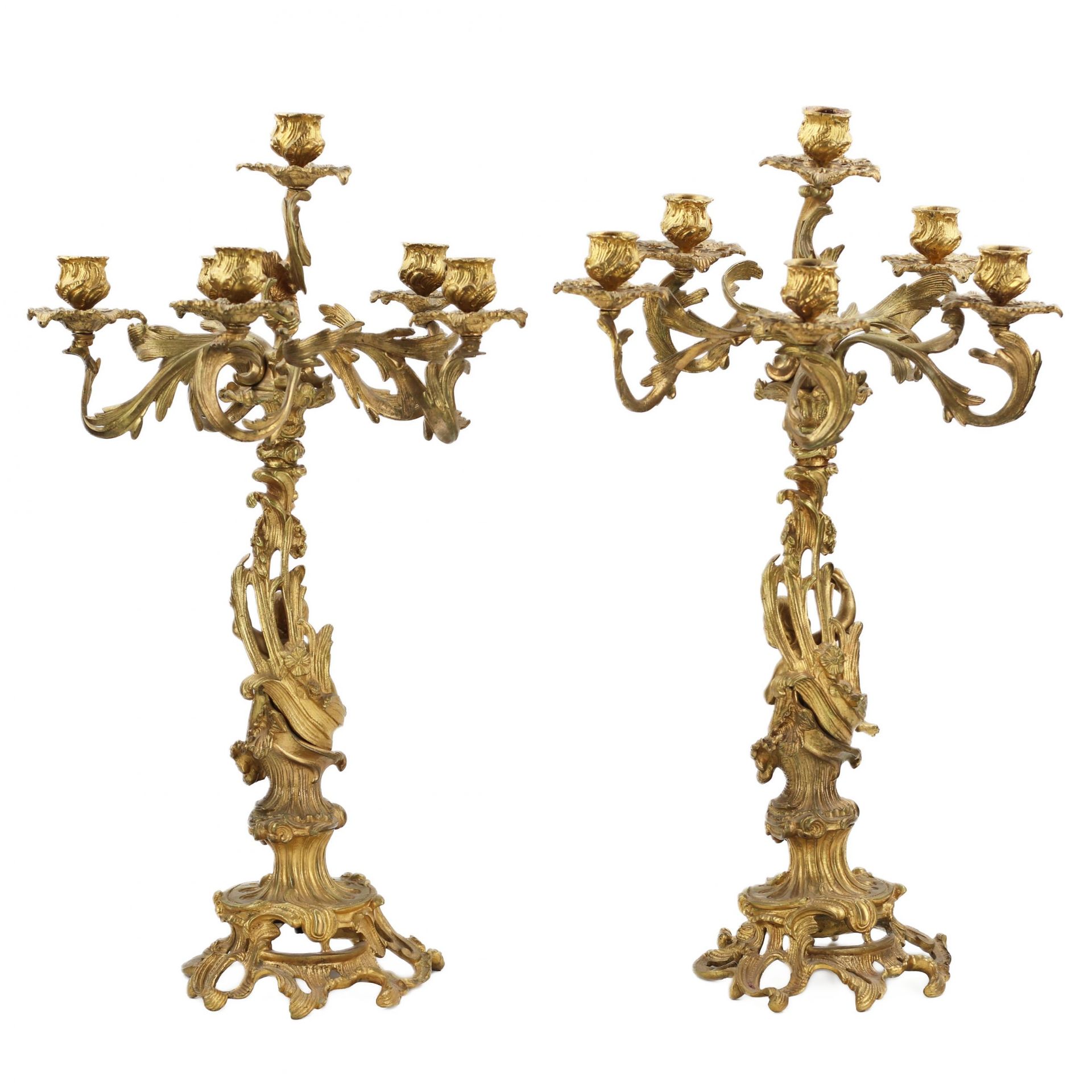 Pair of gilded bronze candelabra. 19th century - Bild 3 aus 7