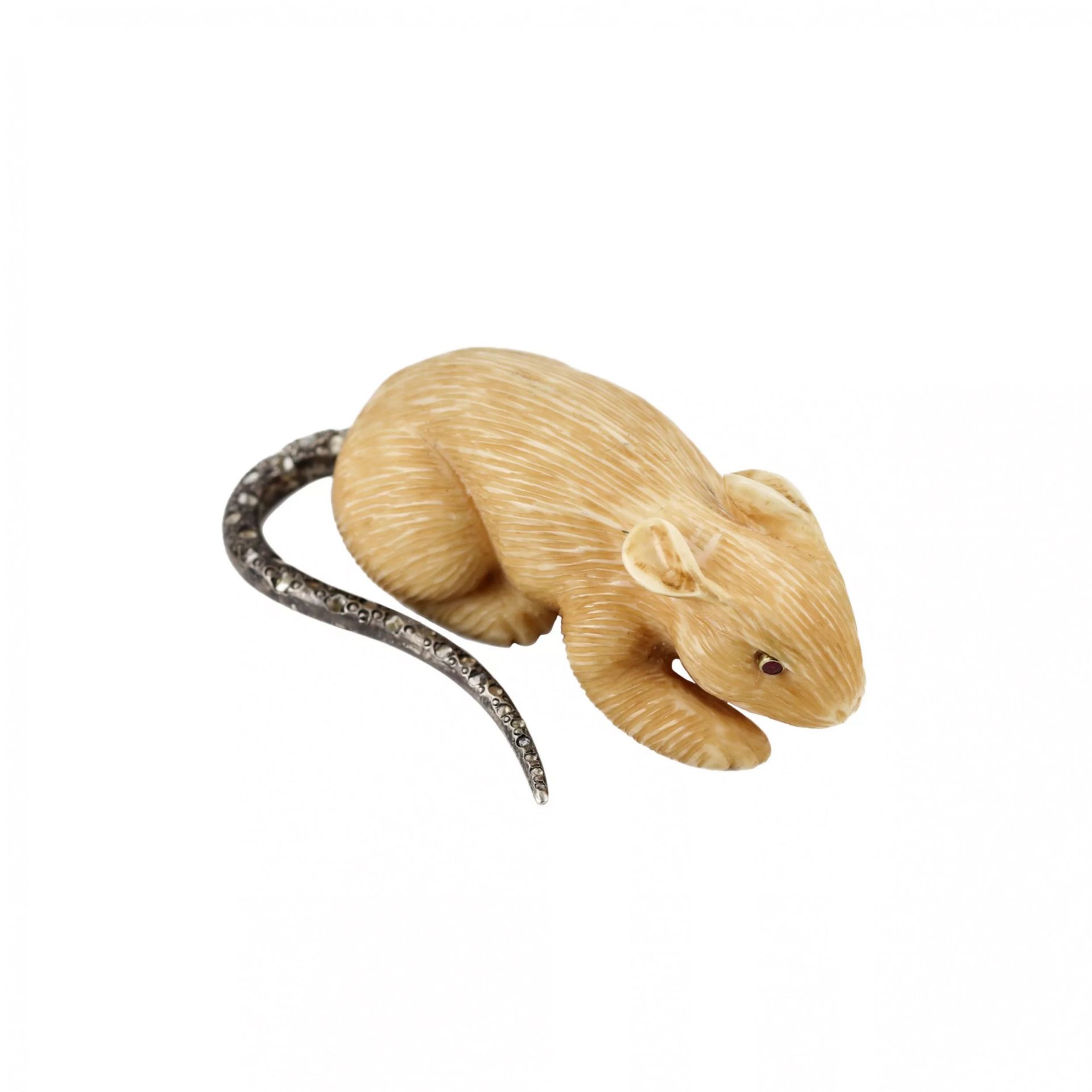 Carved mammoth tusk mouse with diamond tail.