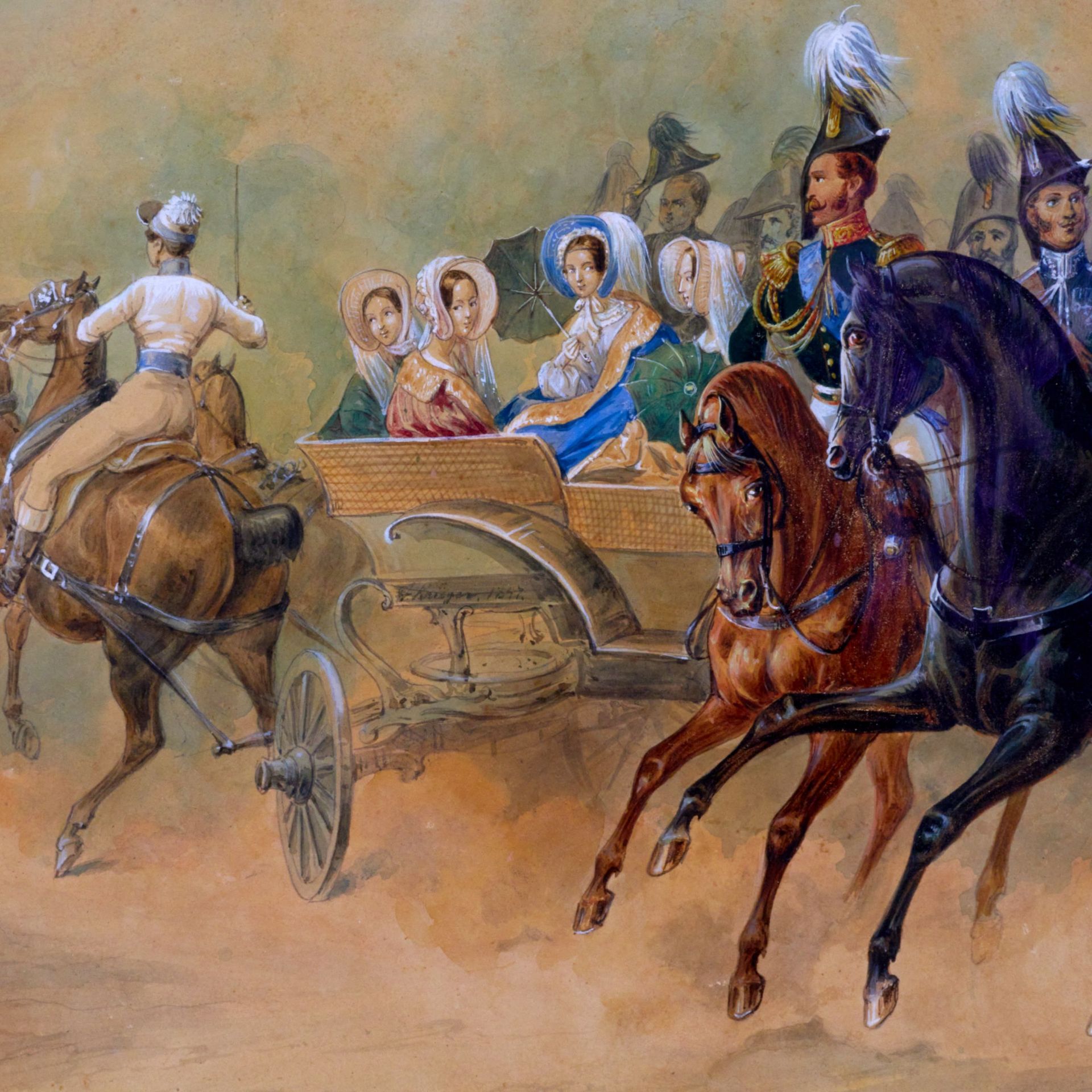 Franz Krueger. Watercolor Emperor Nicholas I with his retinue after the 1847 parade. - Image 3 of 5