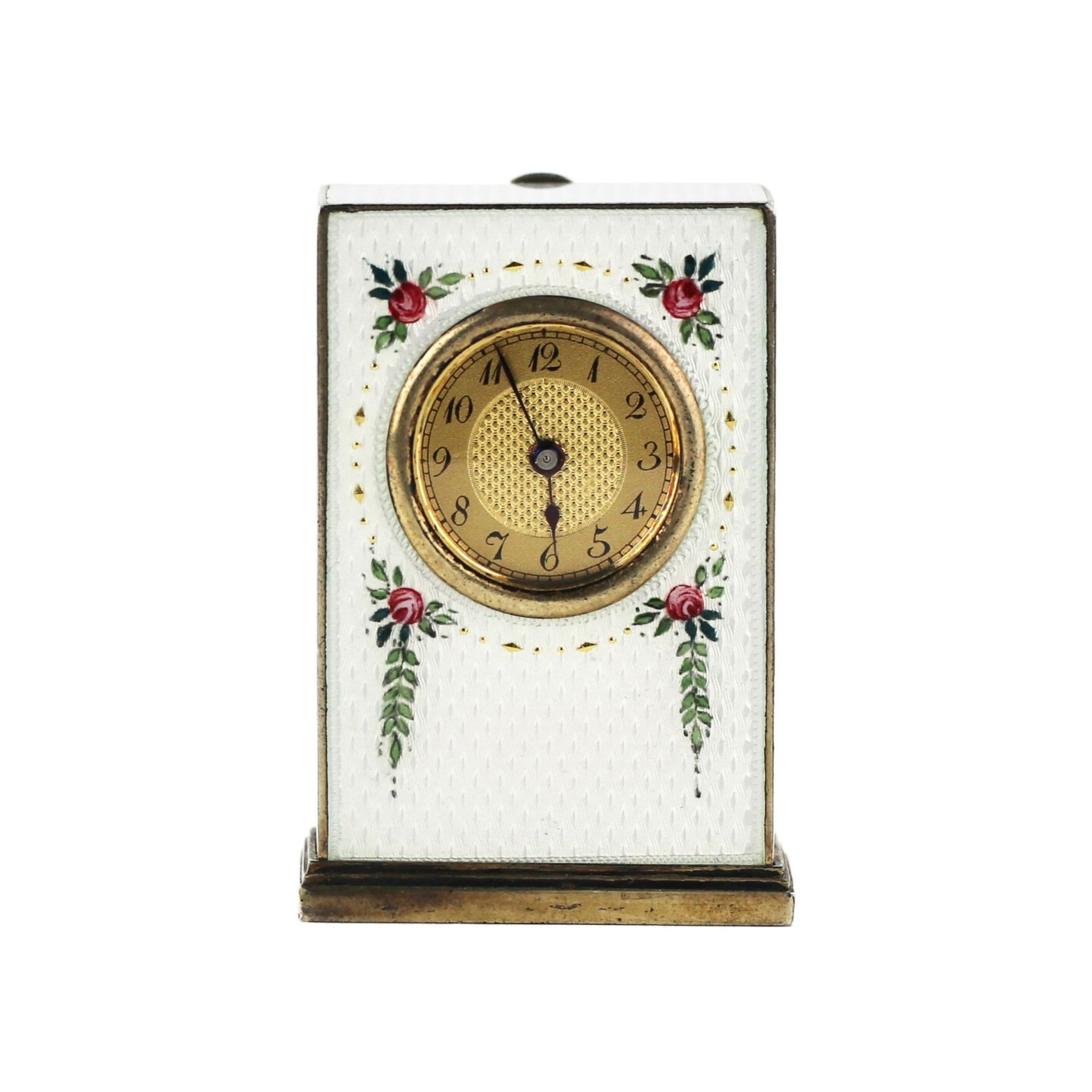Miniature travel clock in a case, made of silver and guilloche enamel, early 20th century. - Bild 2 aus 10